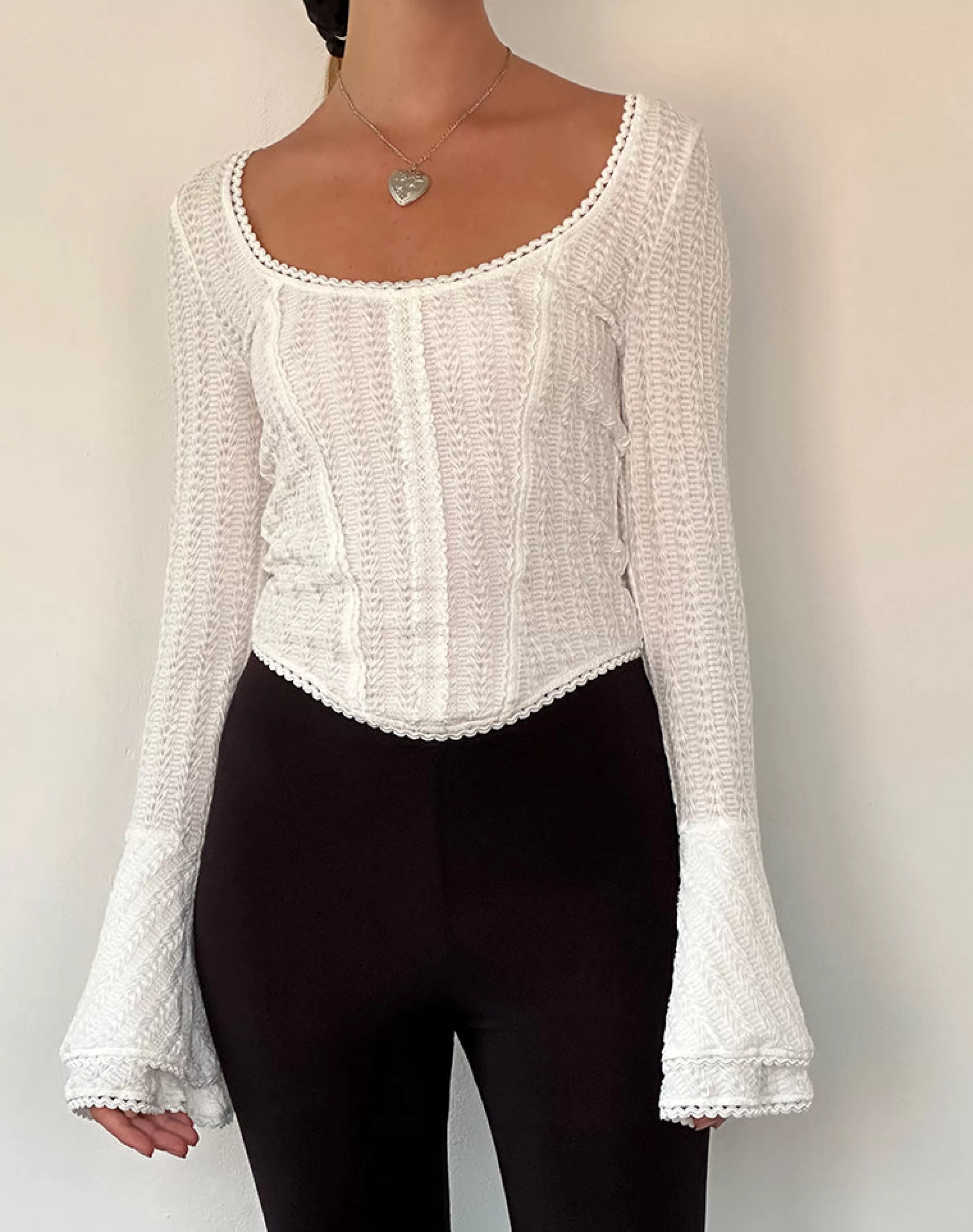 Hot Abella Textured Flute Sleeve Top In Ivory LONG SLEEVE TOPS