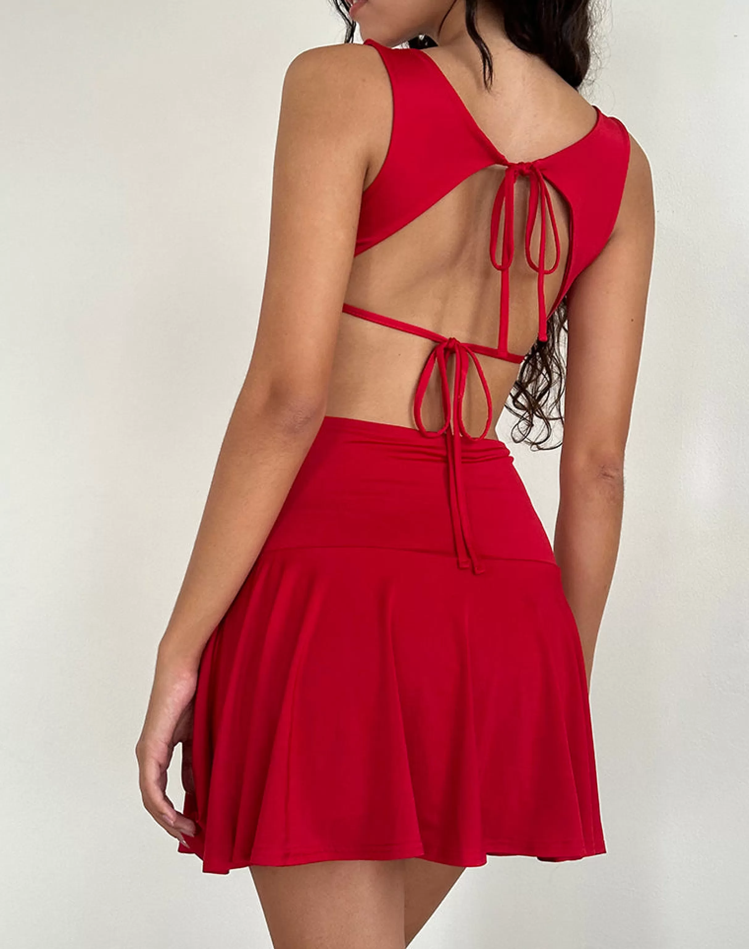 Store Abreille Open Back Mini Dress In Slinky Red STRAWBERRY GIRL | DAY DRESSES