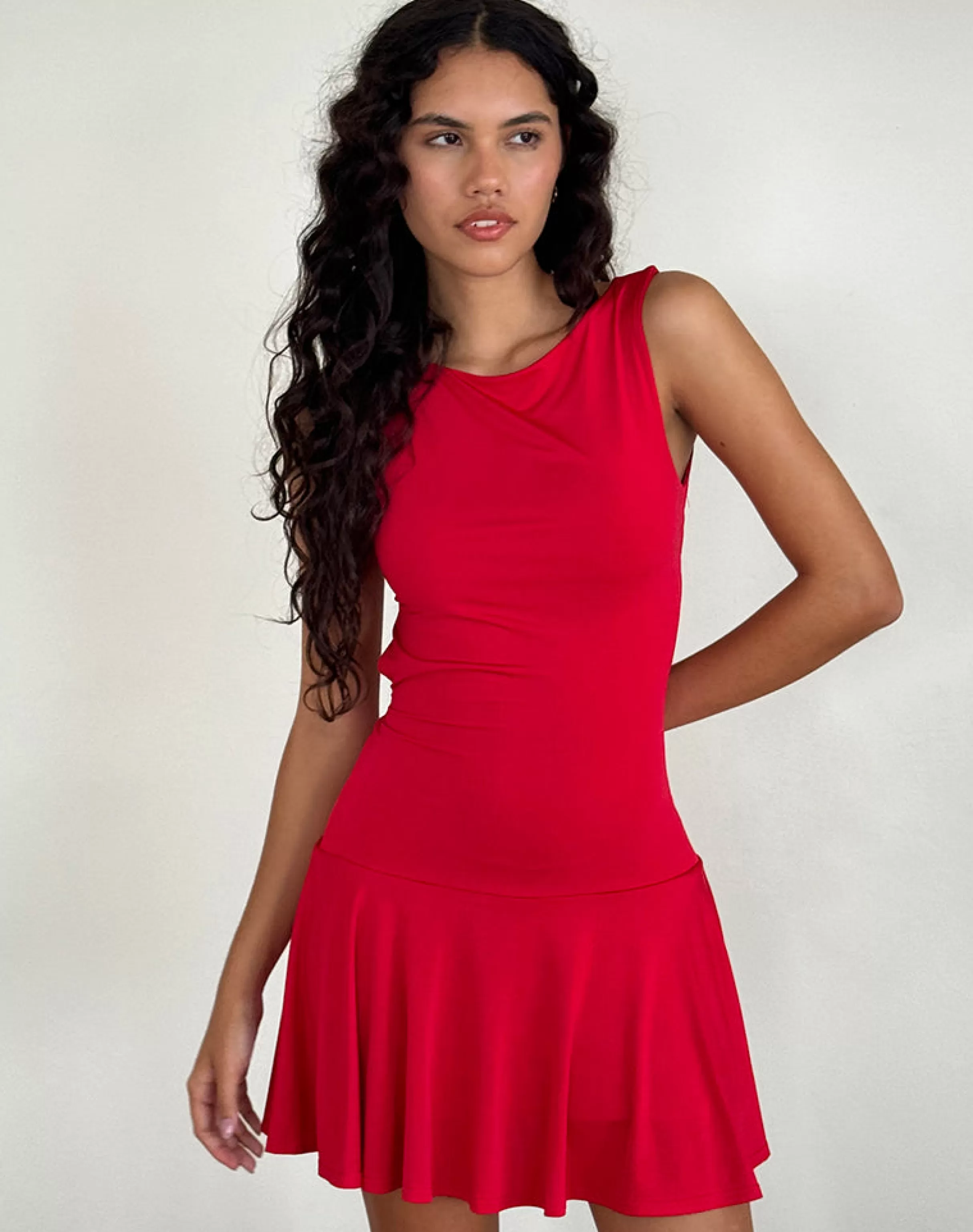 Store Abreille Open Back Mini Dress In Slinky Red STRAWBERRY GIRL | DAY DRESSES