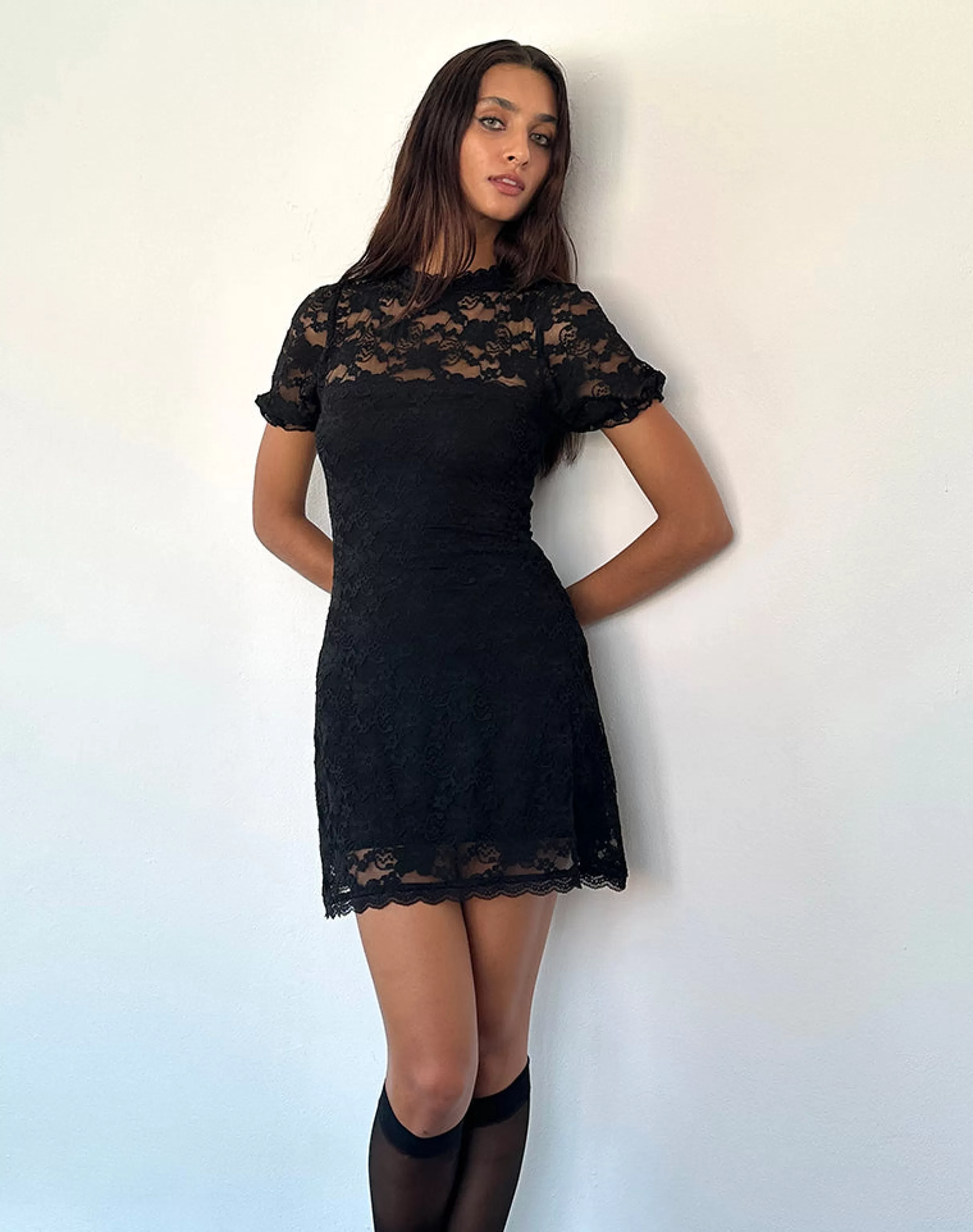 Sale Adele Mini Tea Dress In Black Jasmine Lace PRINTED DRESSES | MINI DRESSES