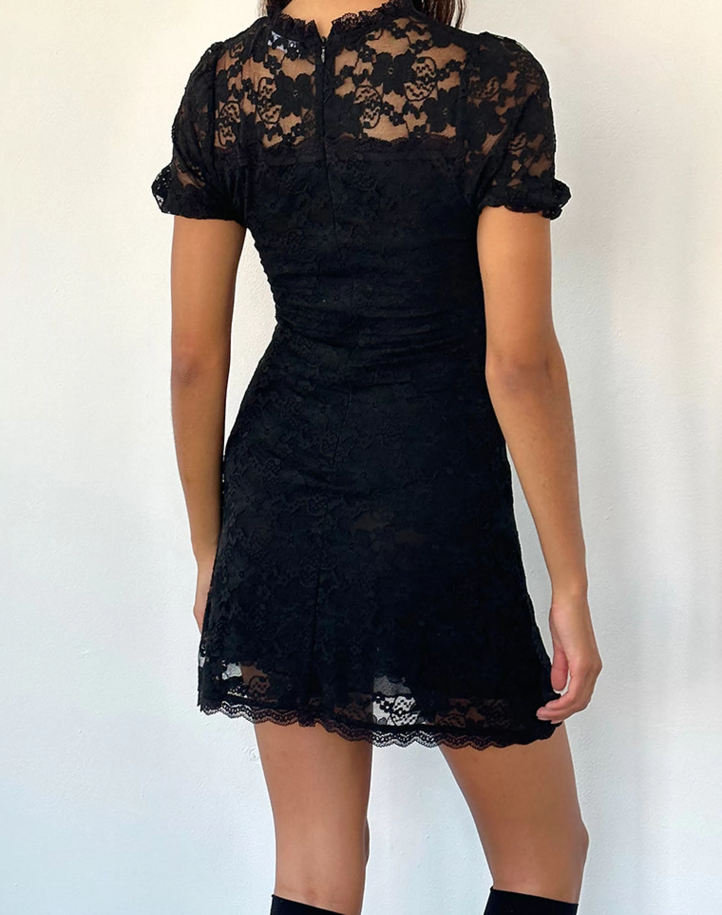 Sale Adele Mini Tea Dress In Black Jasmine Lace PRINTED DRESSES | MINI DRESSES