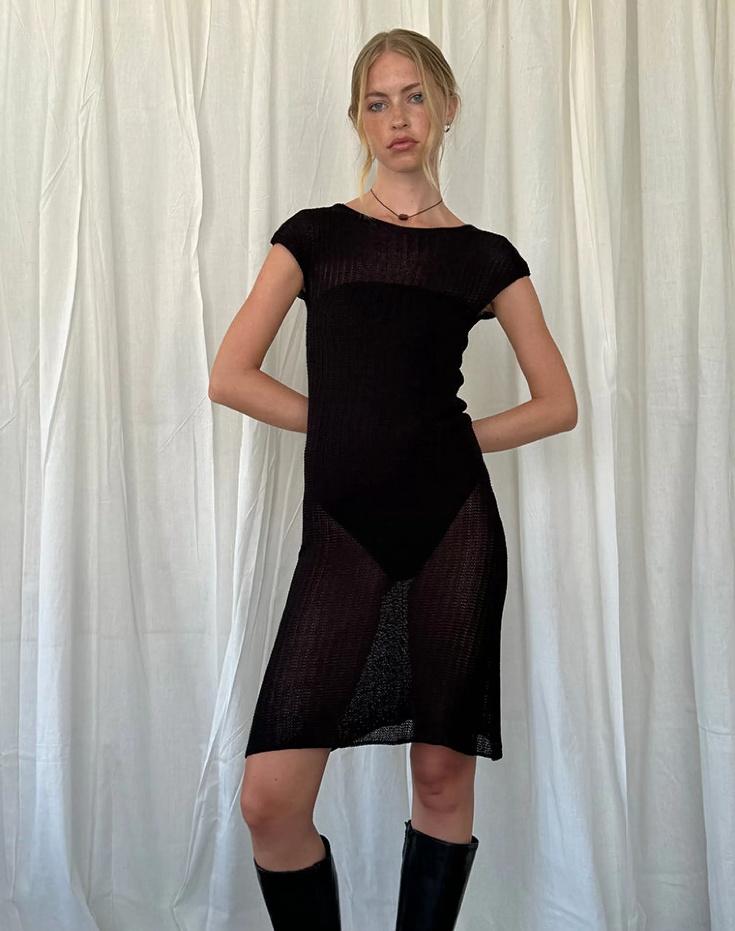 Store Adeline Midi Dress In Wide Rib Knit Black SALE DRESSES | SALE KNITWEAR