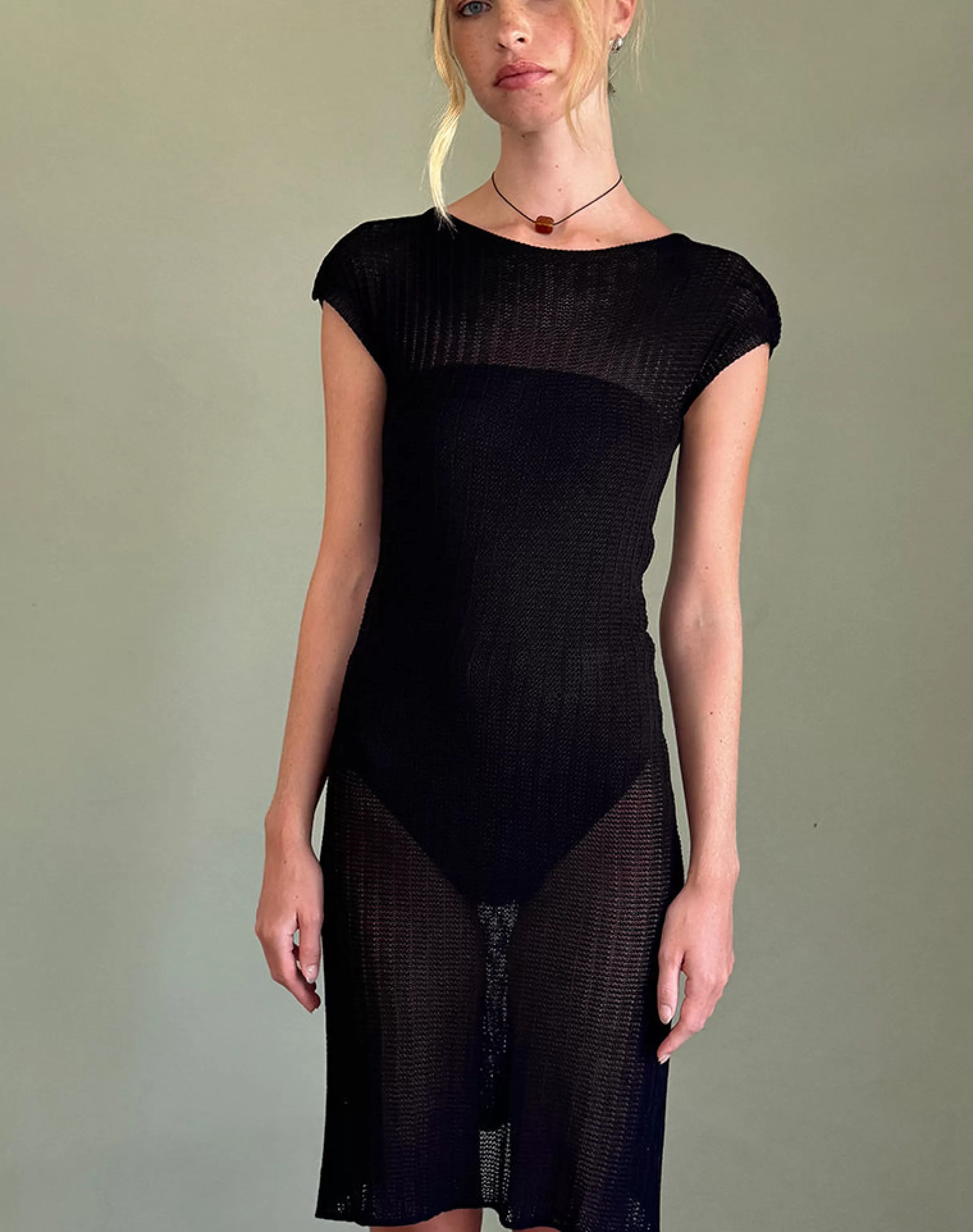 Store Adeline Midi Dress In Wide Rib Knit Black SALE DRESSES | SALE KNITWEAR
