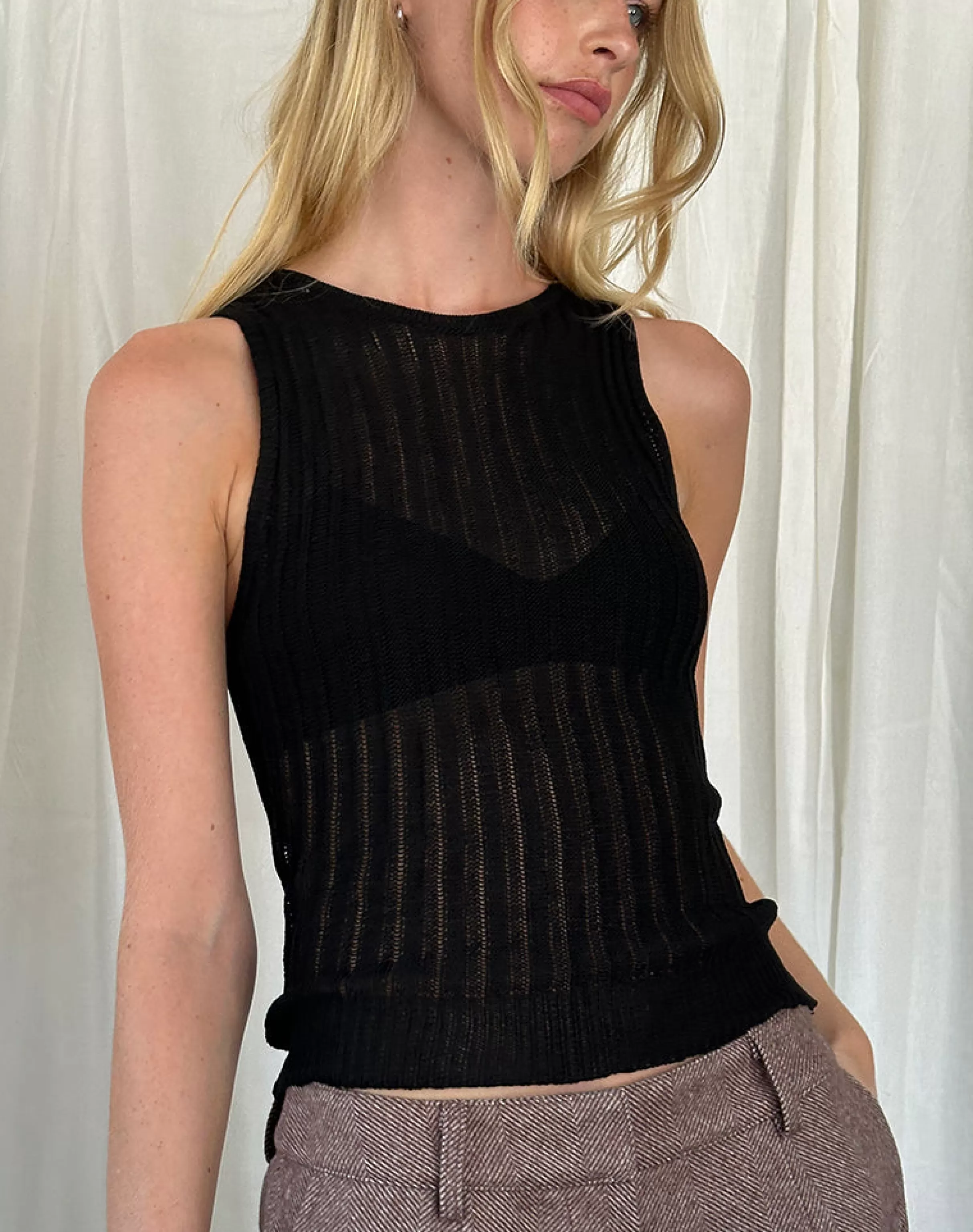 Sale Alessia Vest Top In Wide Rib Knit Black VEST TOPS