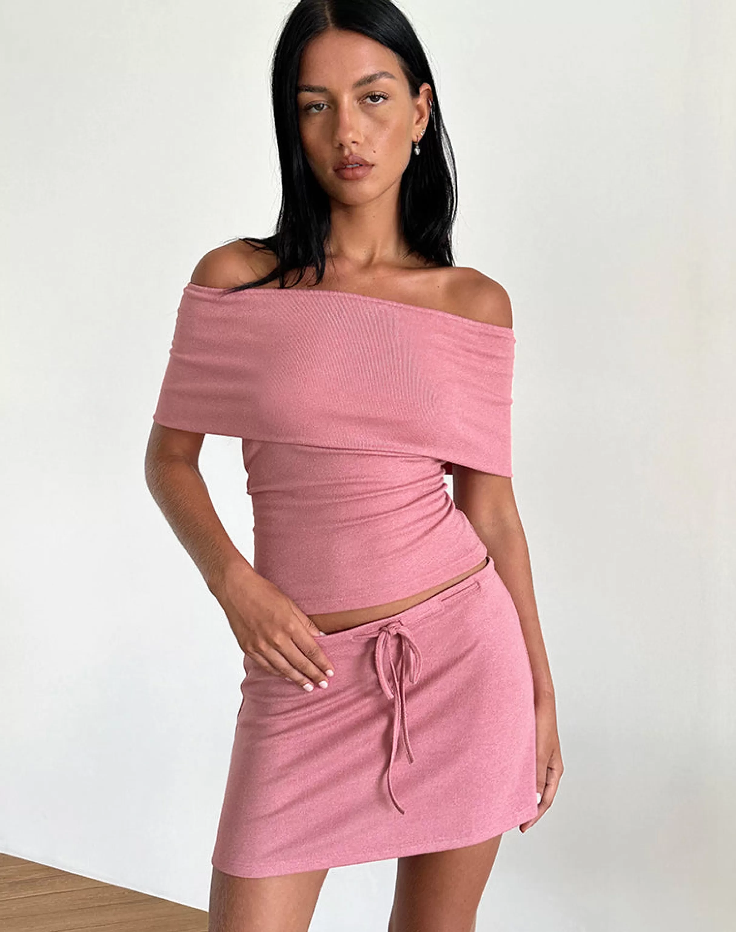 Fashion Allea Mini Skirt In Dusky Pink Sheer Knit A LINE SKIRTS | MINI SKIRTS