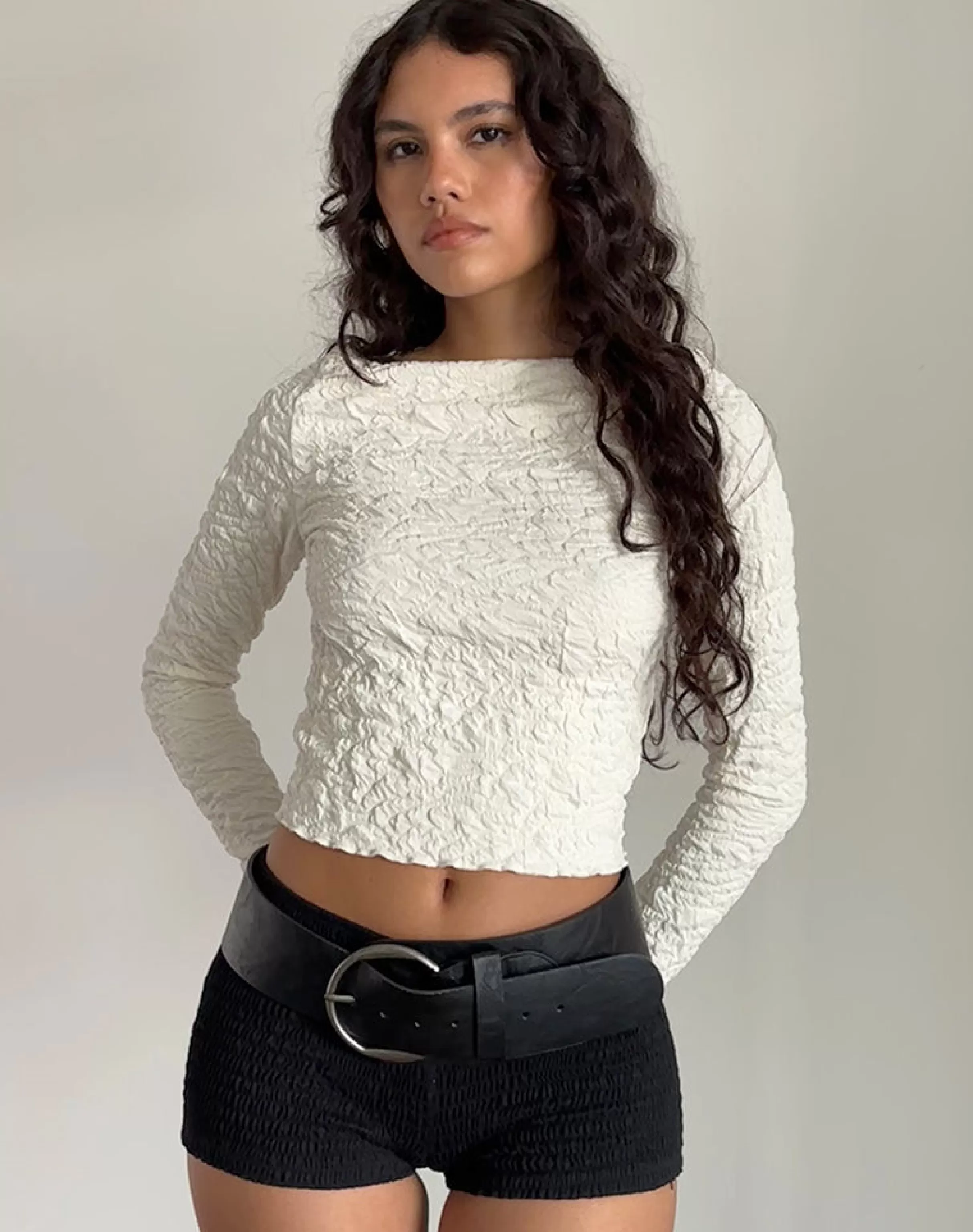 Sale Angela Textured Long Sleeve Top In BASIC TOPS | LONG SLEEVE TOPS