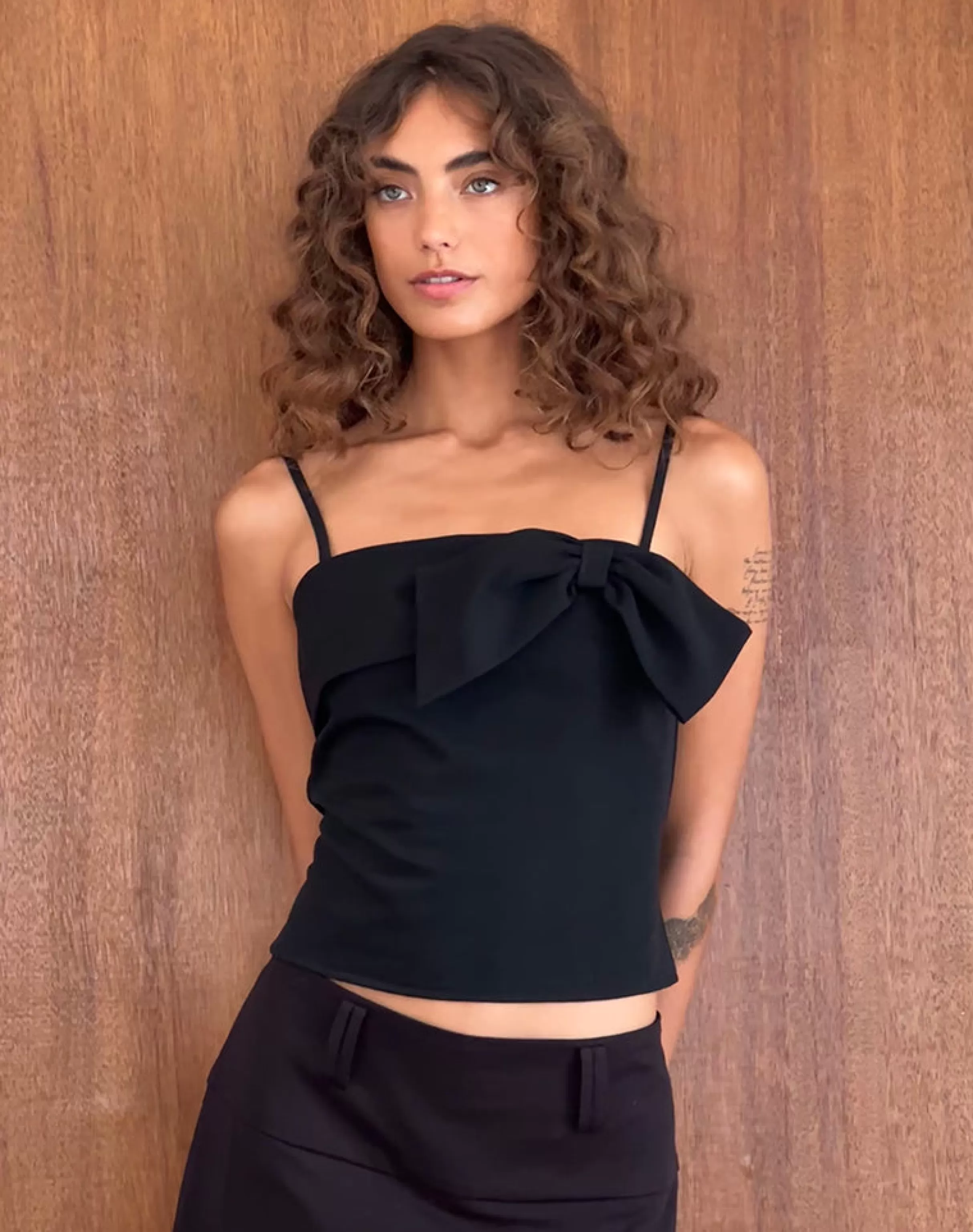 Sale Antlia Bow Cami Top In Tailoring Black STRAPPY TOPS