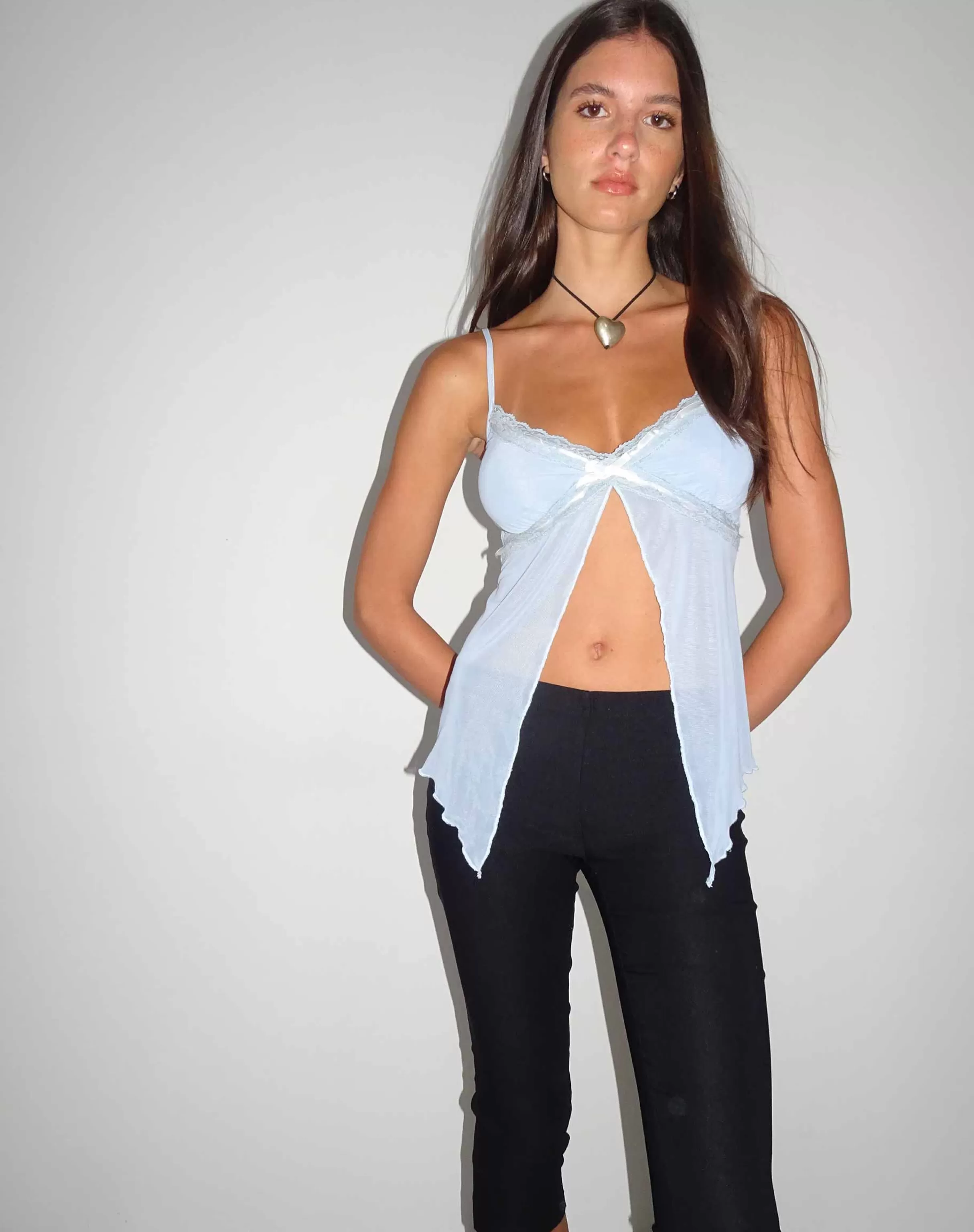 Fashion Arsyla Mesh Butterfly Top In Pastel Blue VEST TOPS | STRAPPY TOPS