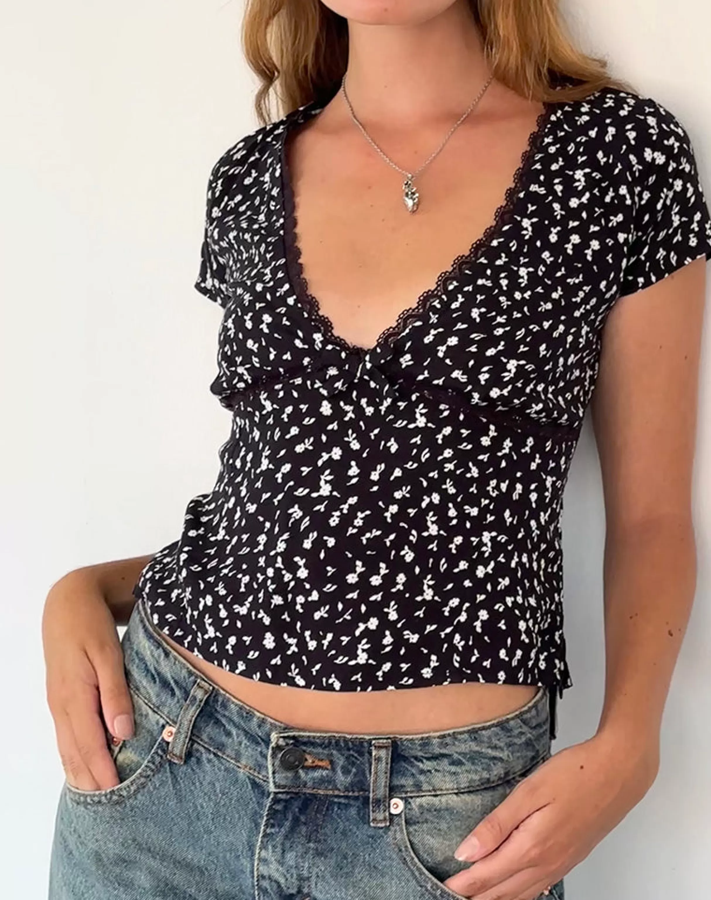 Cheap Asani Top In Black Ditsy Romance PRINTED TOPS