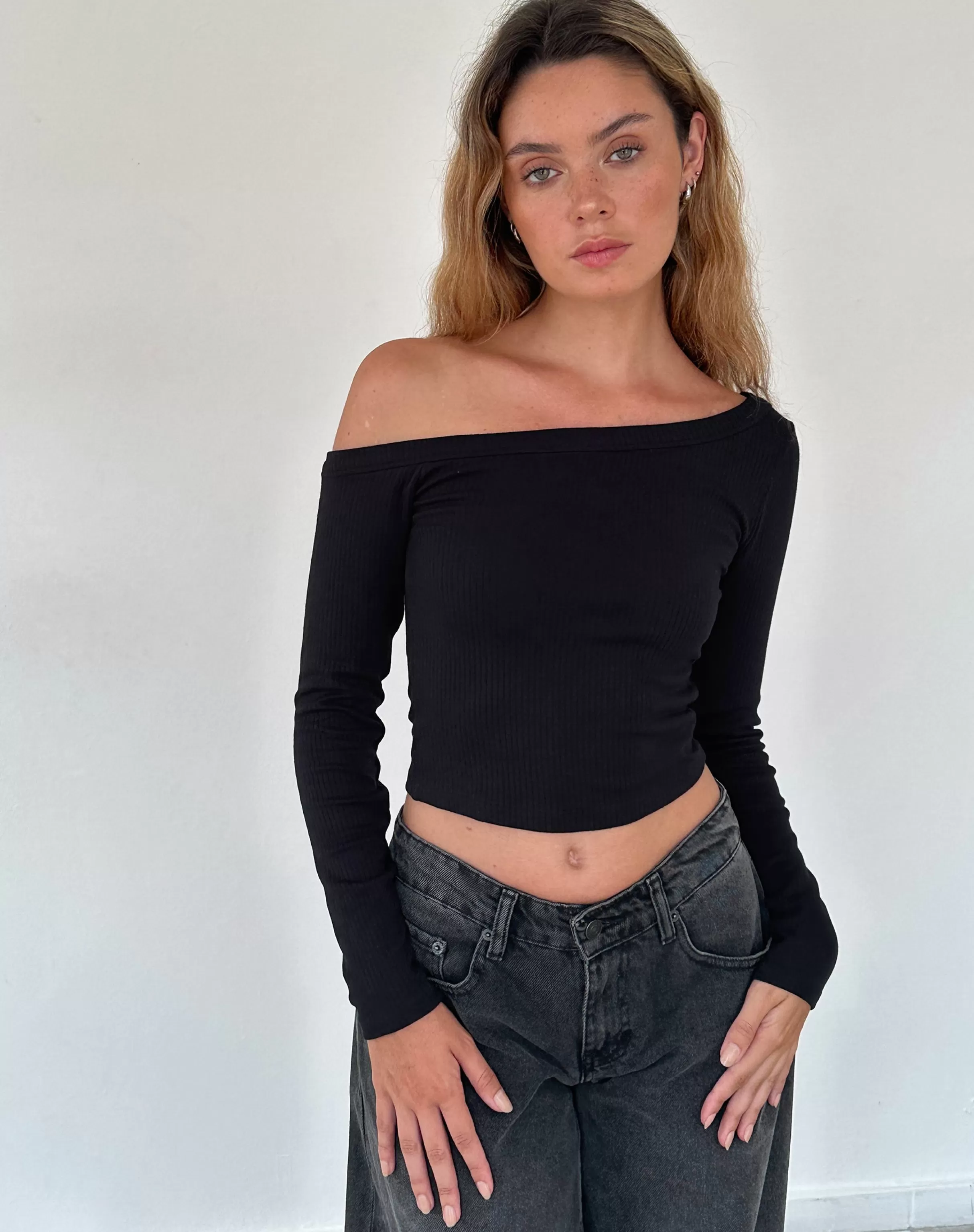 Cheap Ashia Asymmetric Long Sleeve Top In Super Soft Thick Rib LONG SLEEVE TOPS