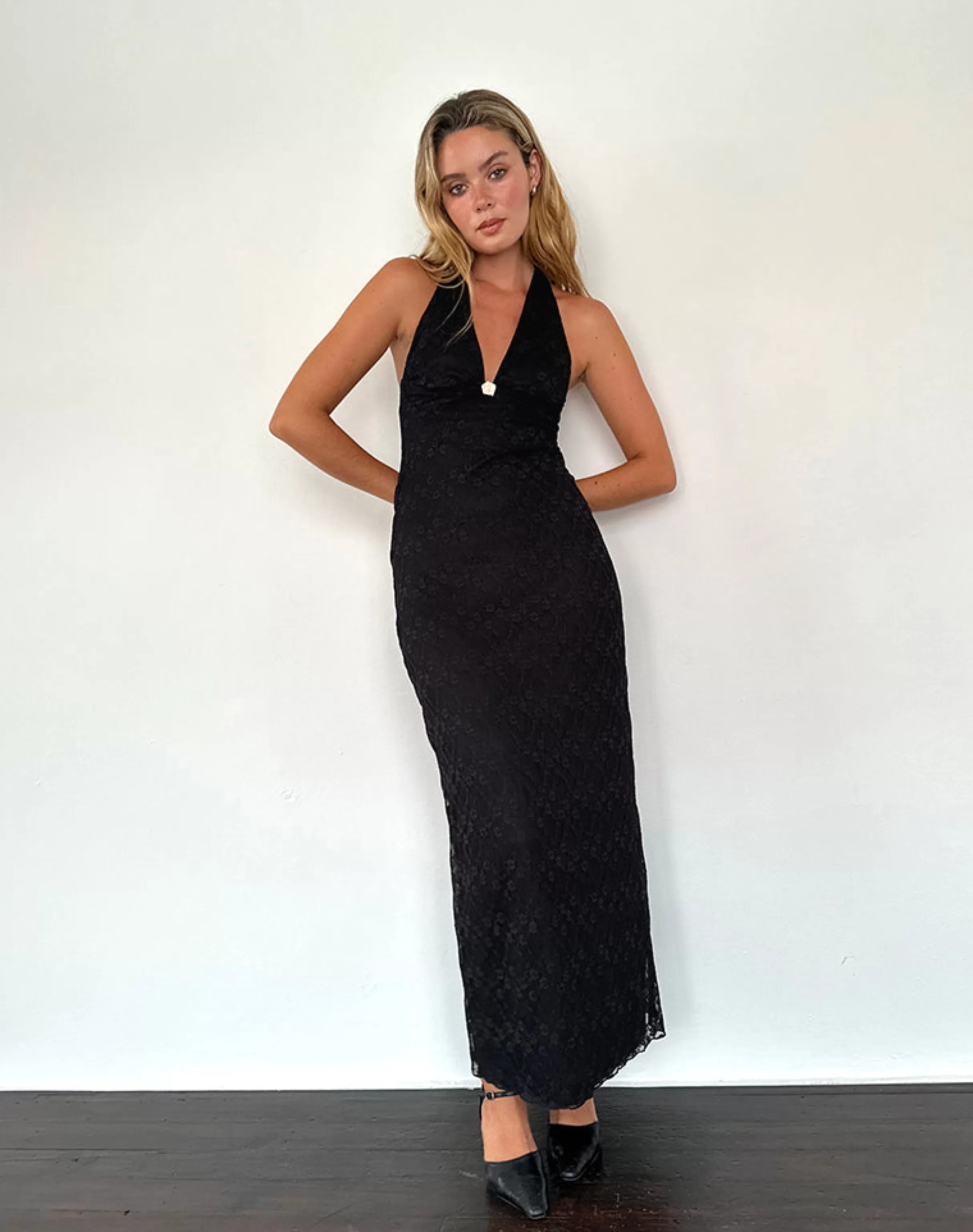 Online Atma Halterneck Maxi Dress In Canina Lace Black BODYCON DRESSES | MAXI DRESSES