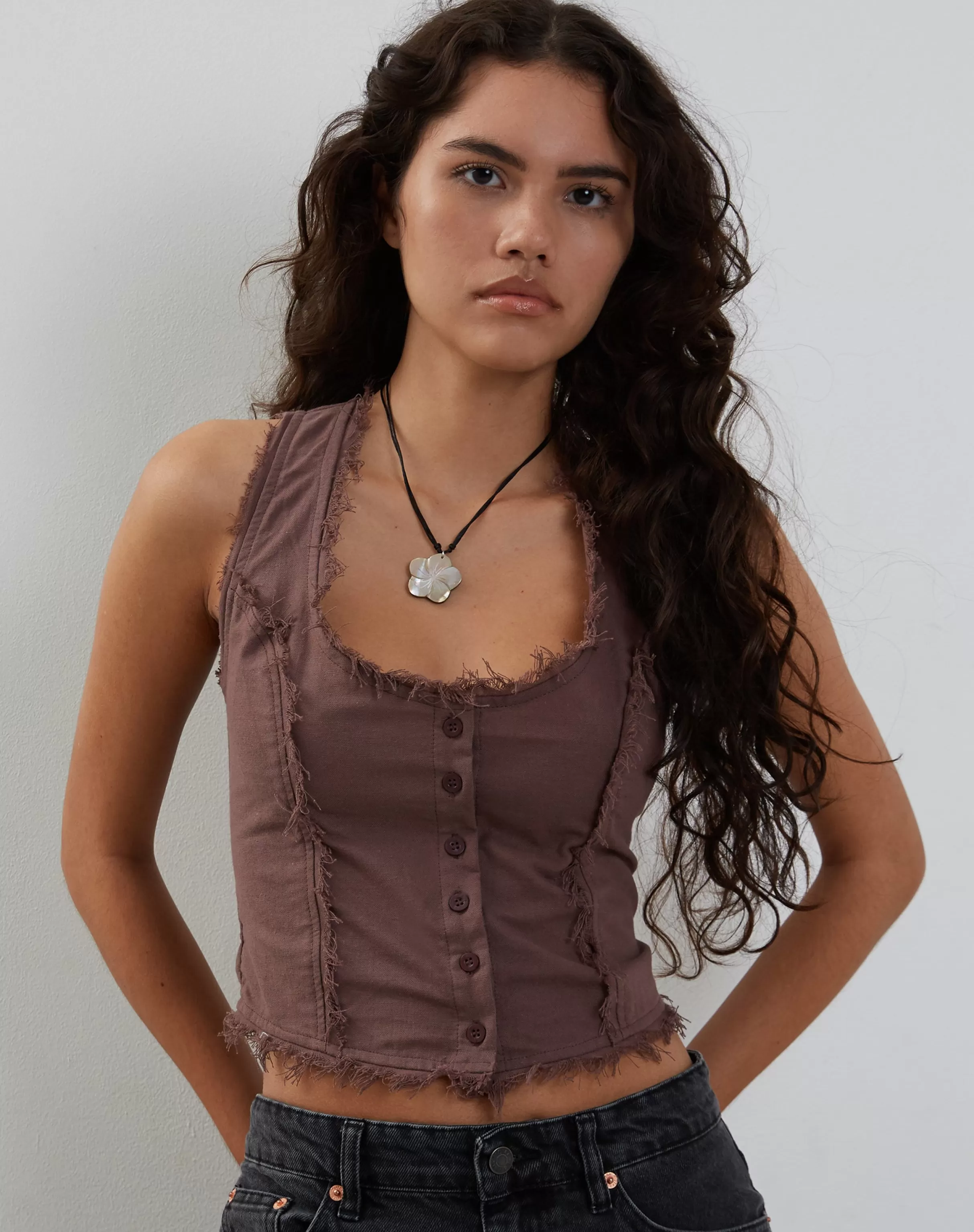 Clearance Ayara Button Up Cami Top In Deep Taupe VEST TOPS