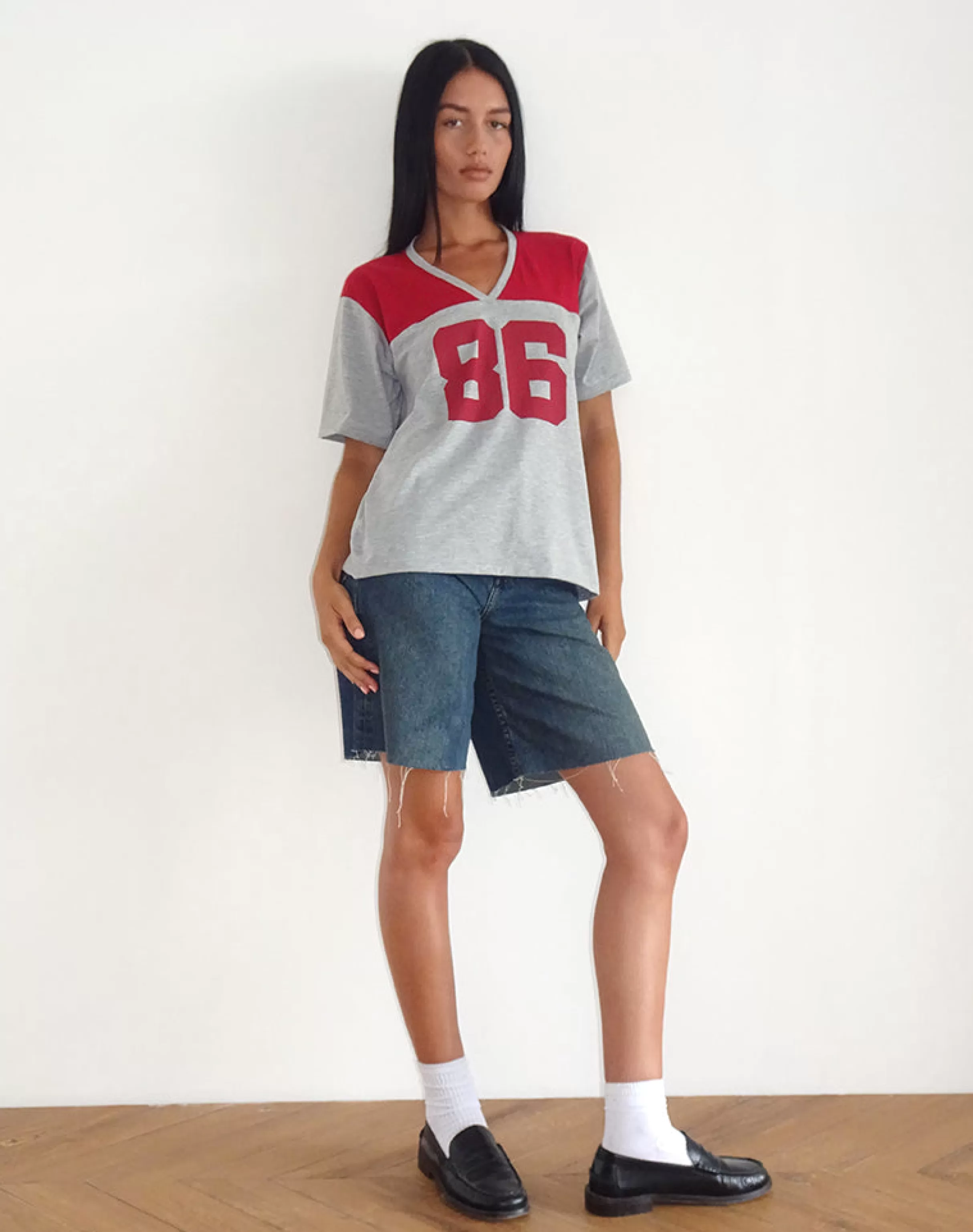 New Balap Oversized Top In Grey Marl And Adrenaline Red With '86' Emb LOUNGEWEAR
