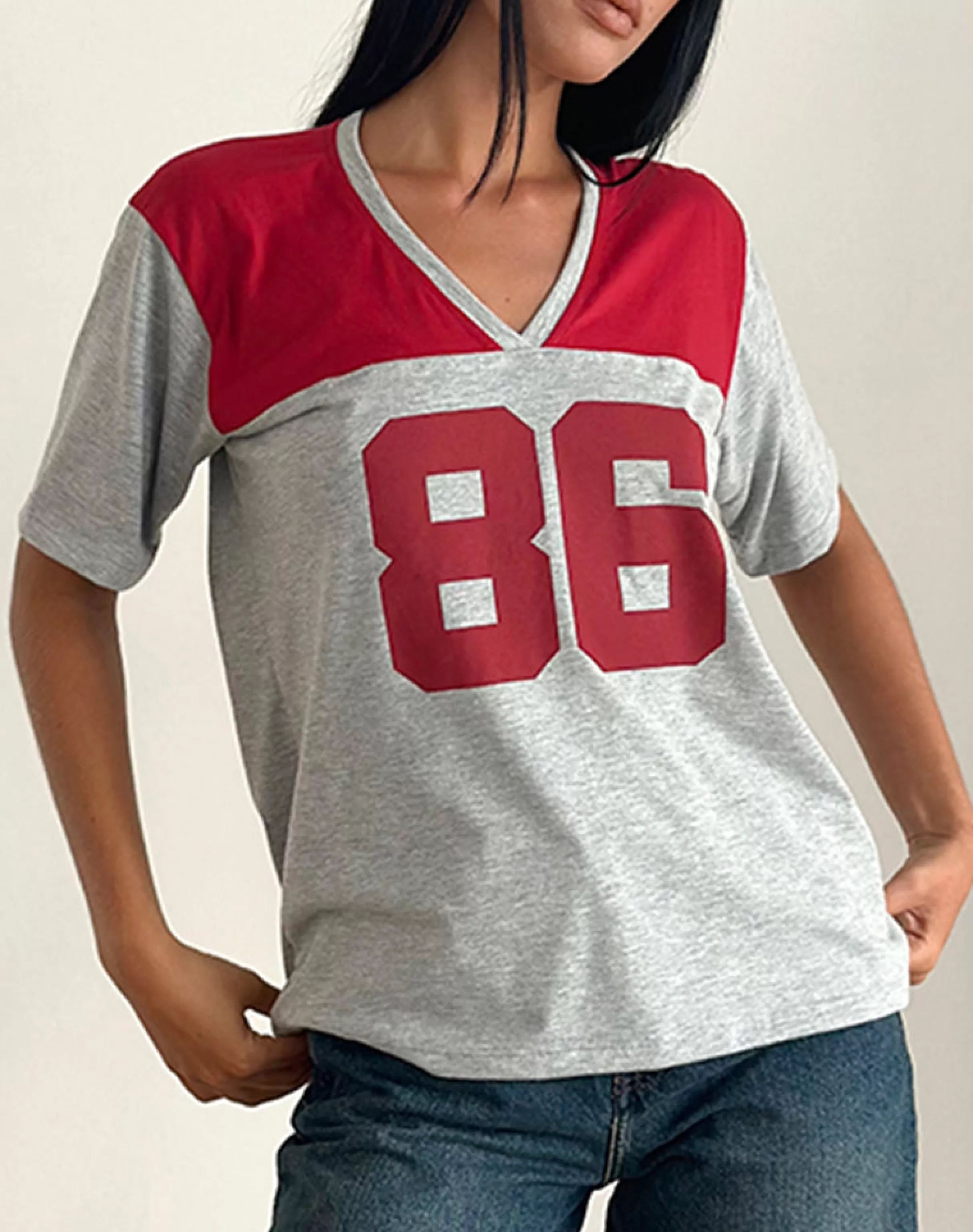 New Balap Oversized Top In Grey Marl And Adrenaline Red With '86' Emb LOUNGEWEAR