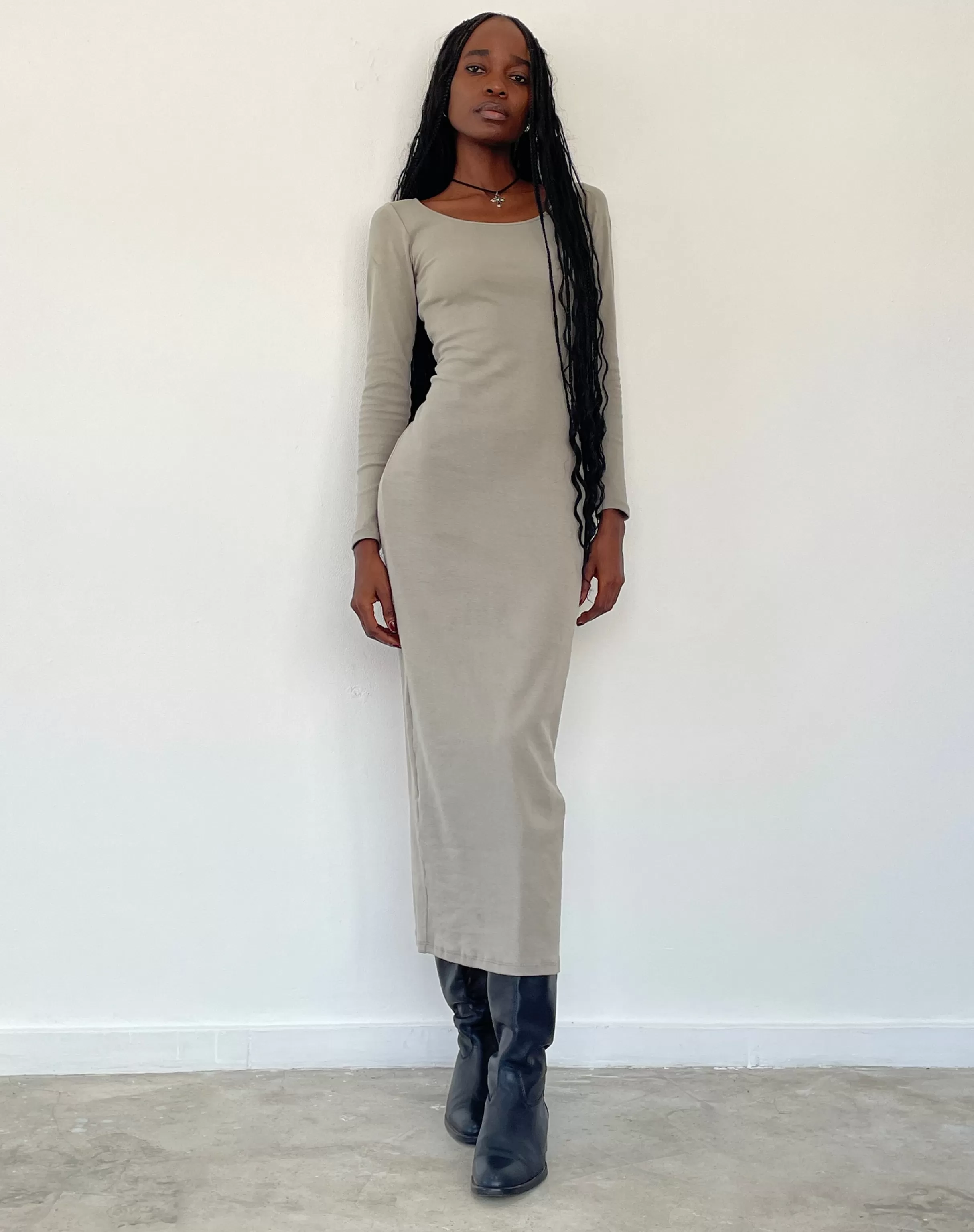 Clearance Belila Long Sleeve Maxi Dress In Sage Grey DAY DRESSES | BODYCON DRESSES