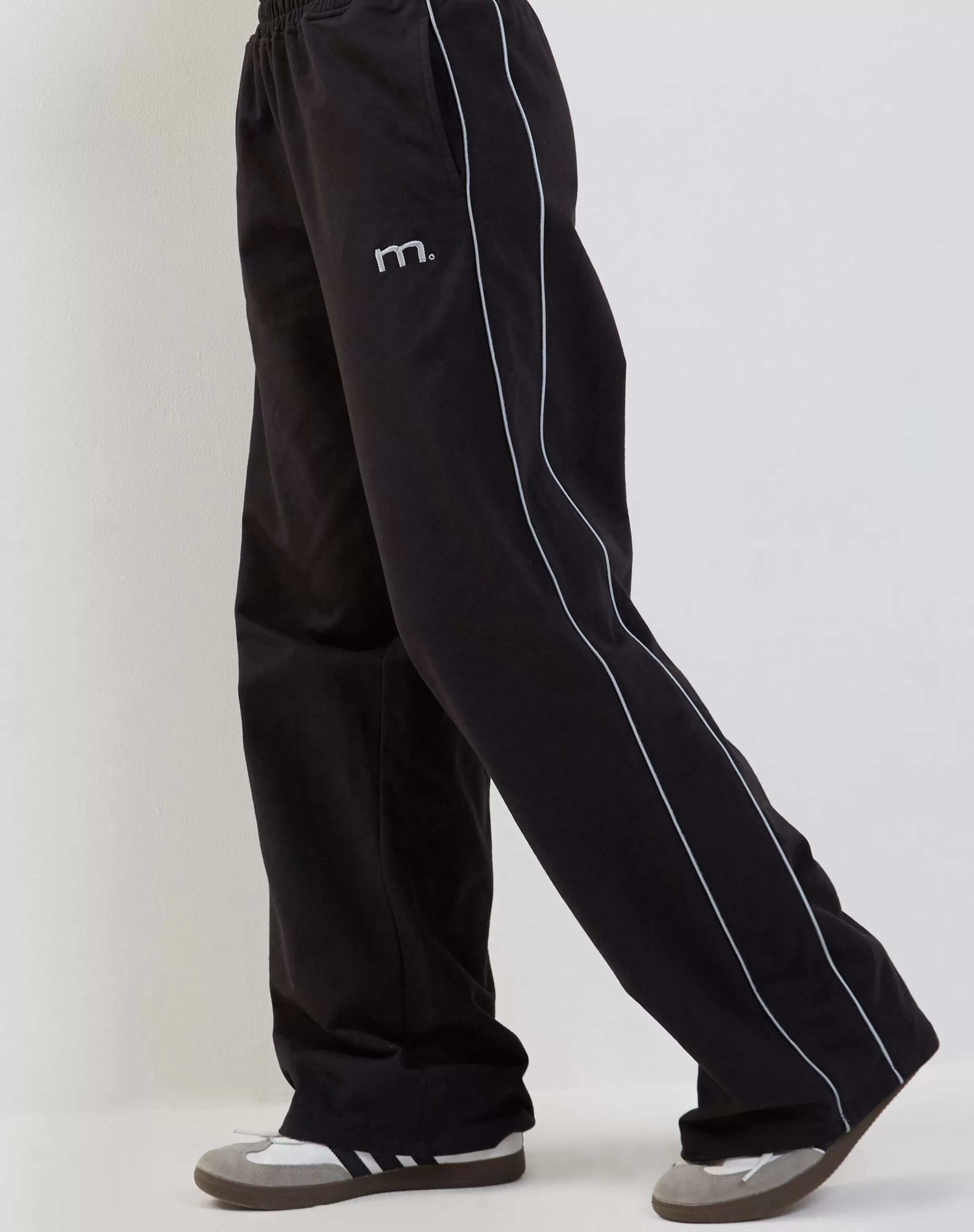 Best Sale Benton Wide Leg Jogger In Black With Dark Grey Piping And 'M' Embroidery LOUNGEWEAR | JOGGERS