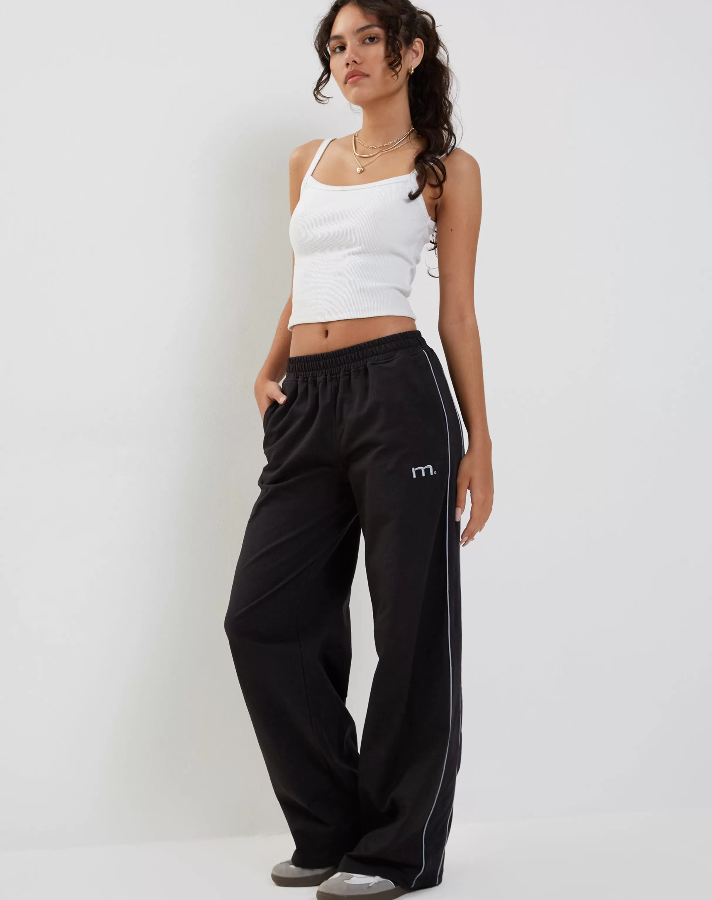 Best Sale Benton Wide Leg Jogger In Black With Dark Grey Piping And 'M' Embroidery LOUNGEWEAR | JOGGERS