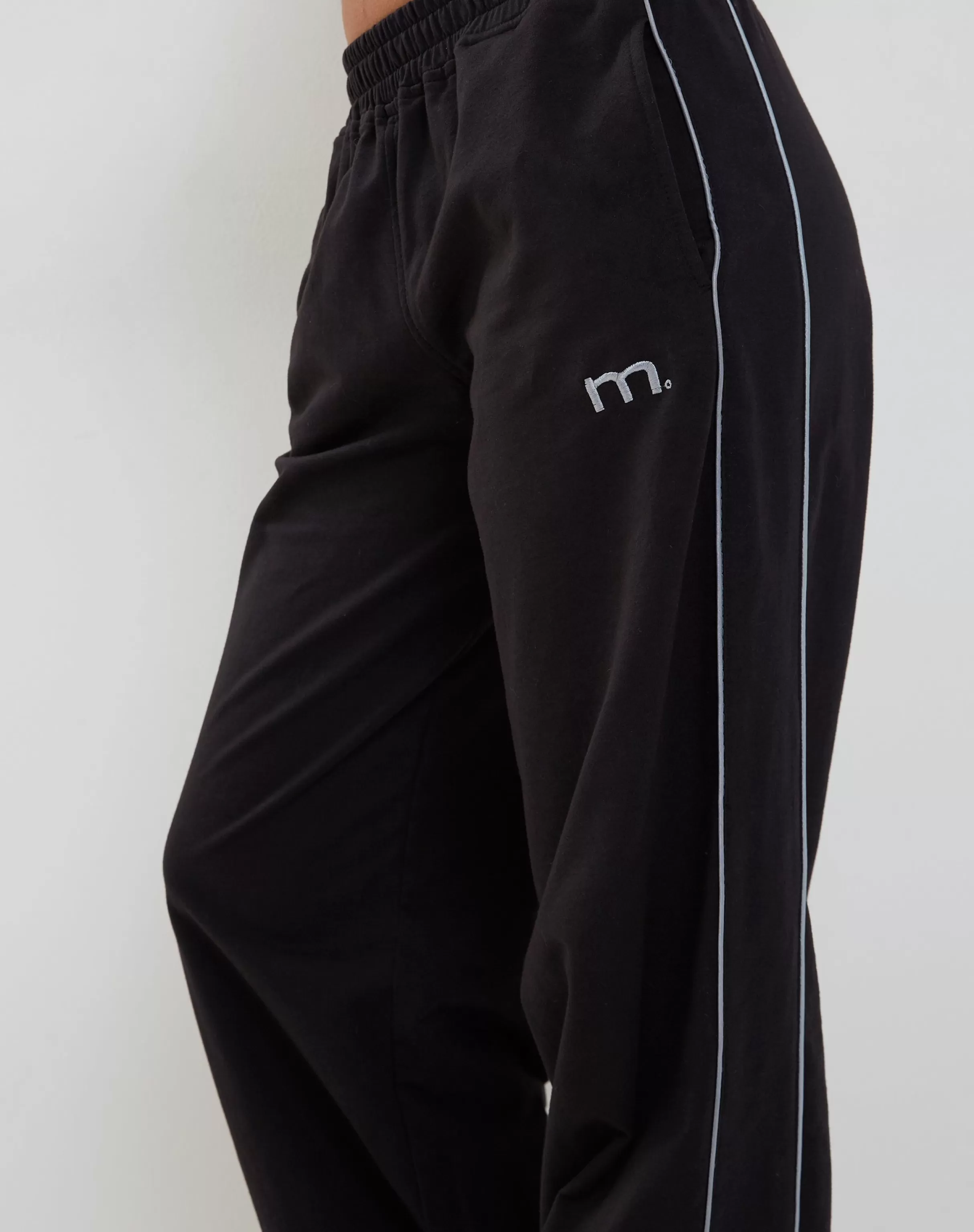 Best Sale Benton Wide Leg Jogger In Black With Dark Grey Piping And 'M' Embroidery LOUNGEWEAR | JOGGERS