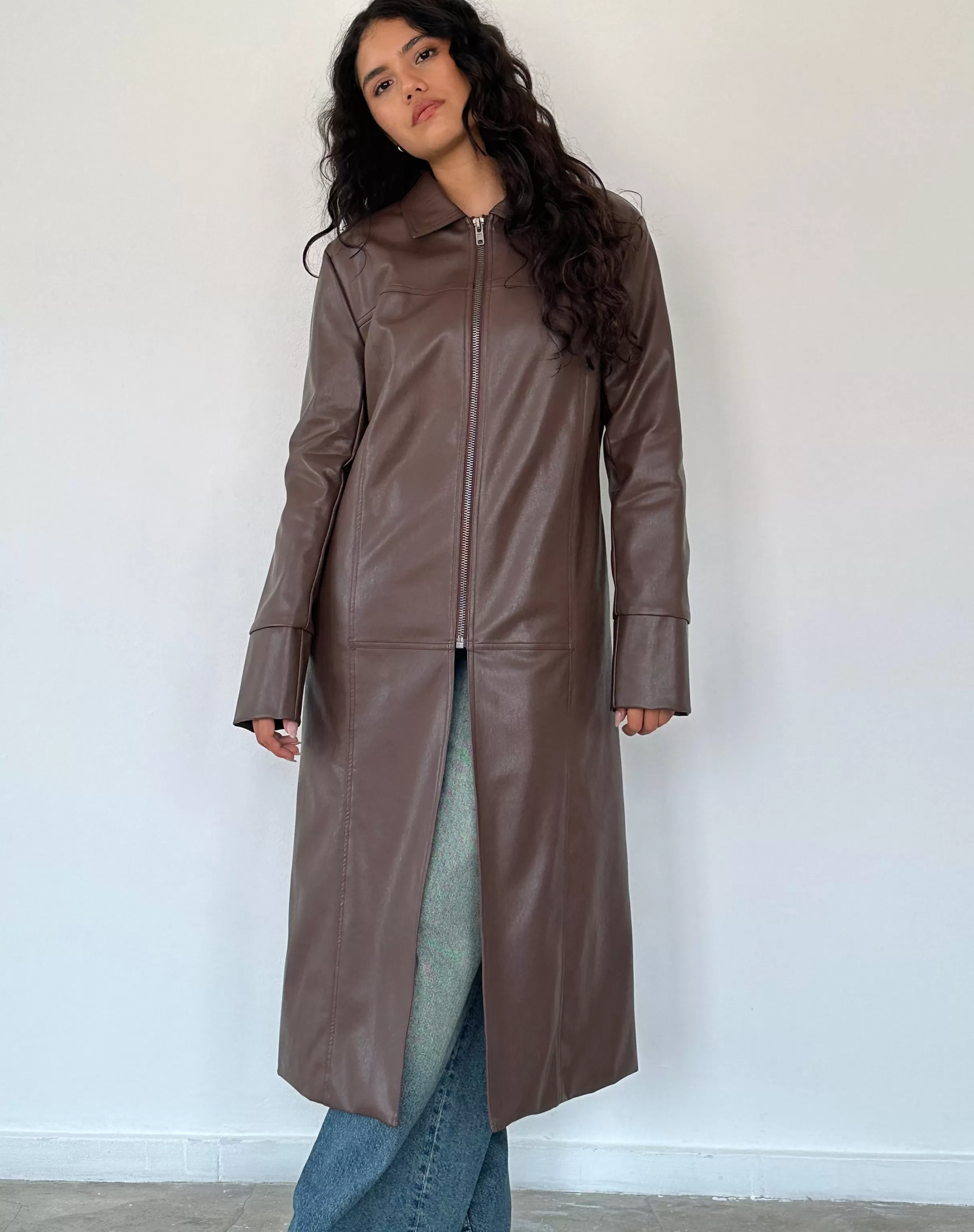 Shop Berlin PU Trench Coat In Dark Brown SALE COATS & JACKETS | PU JACKETS