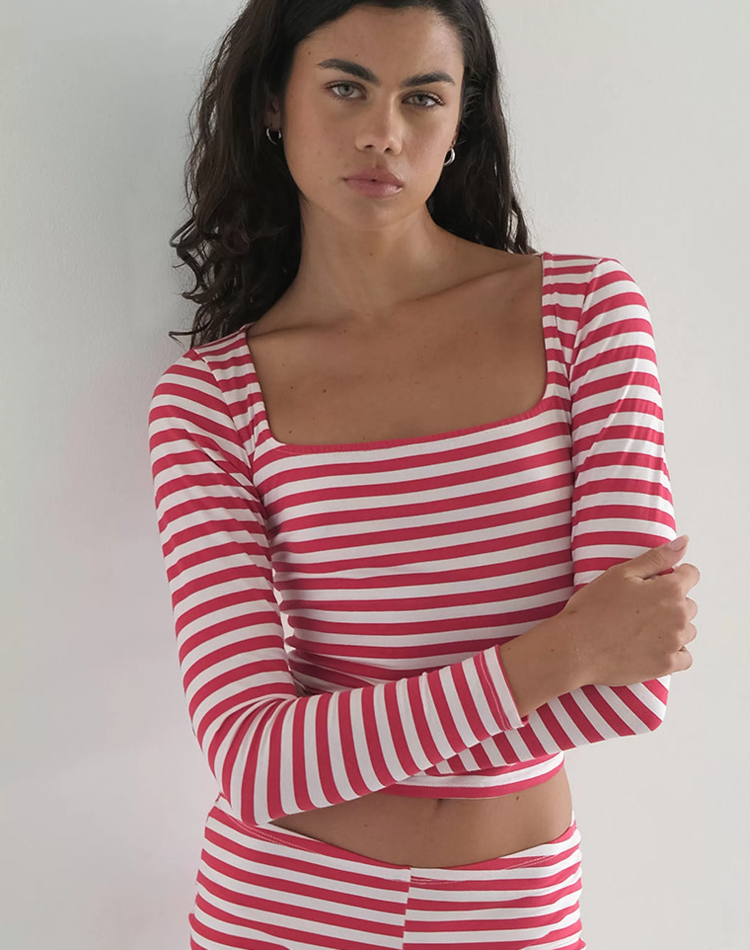 Store Biga Long Sleeve Top In Red And White Stripe SWEET AS PIE | BASIC TOPS