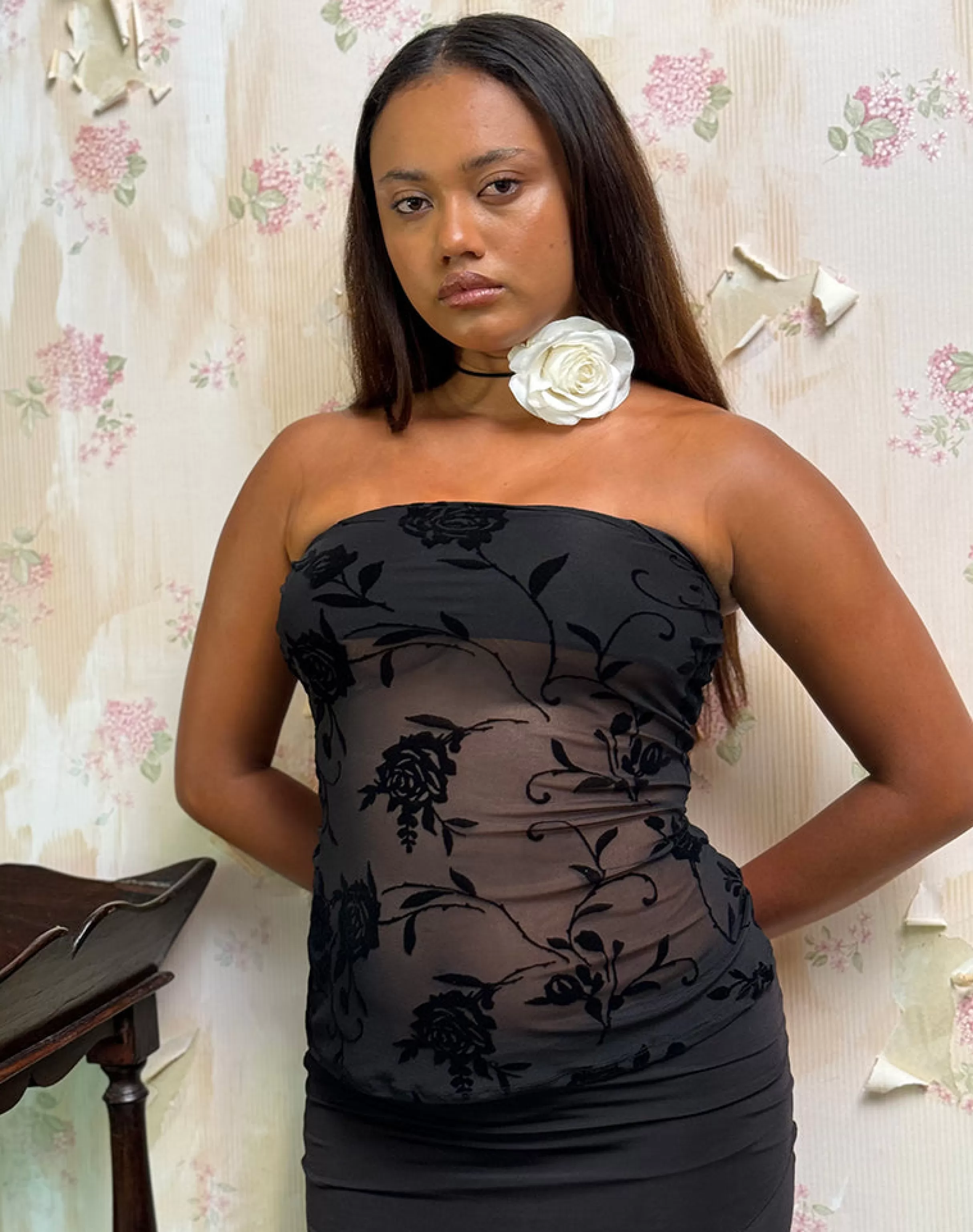 Store Bilancia Bandeau Top In Rose Flock Black BANDEAU TOPS