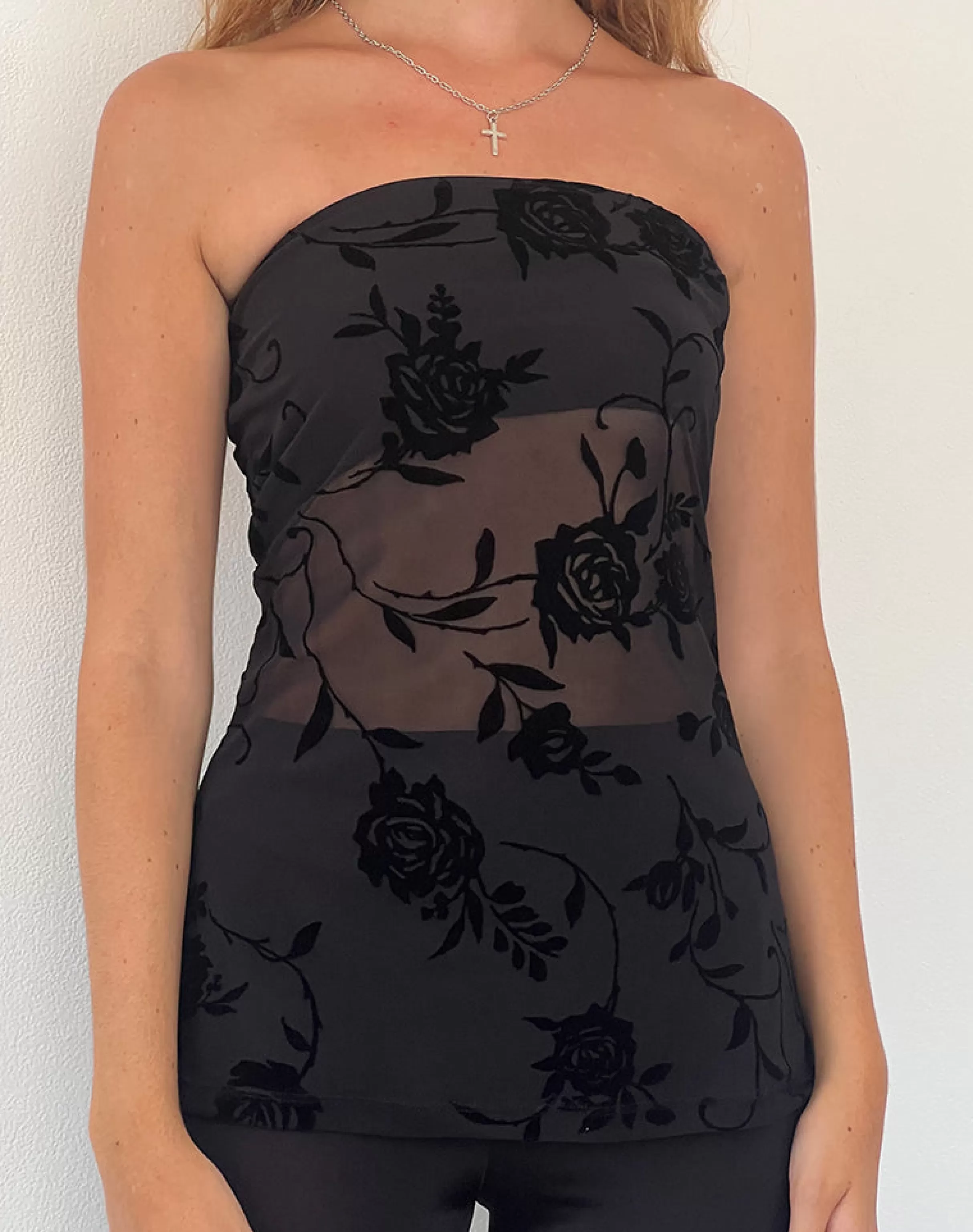 Store Bilancia Bandeau Top In Rose Flock Black BANDEAU TOPS