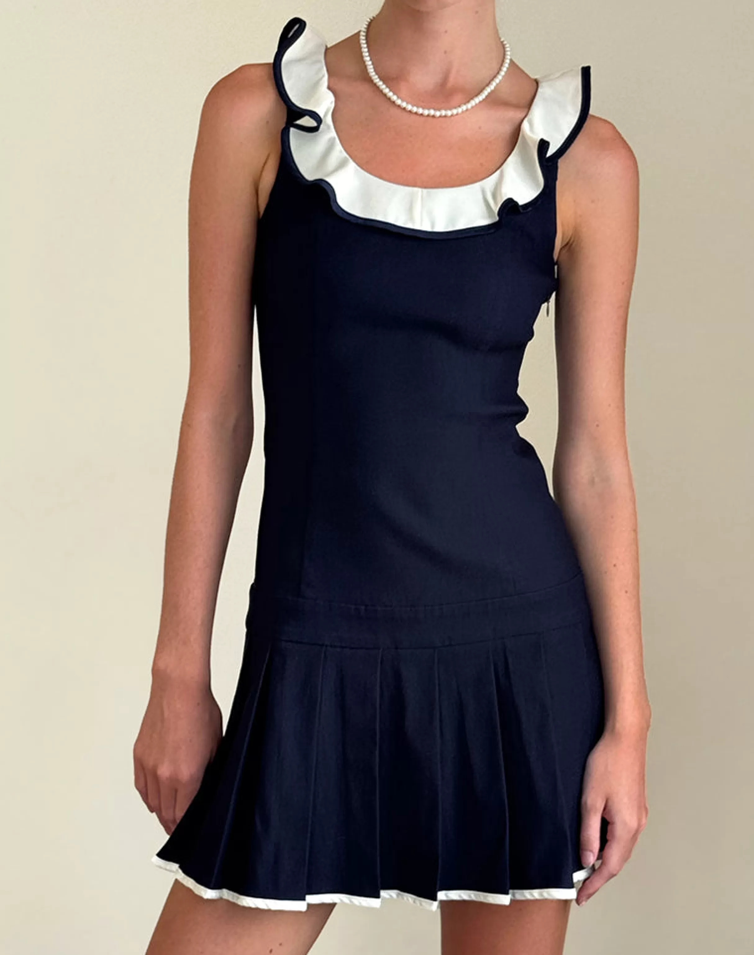 Sale Busari Frill Neck Mini Dress In Navy STRAWBERRY GIRL | DAY DRESSES