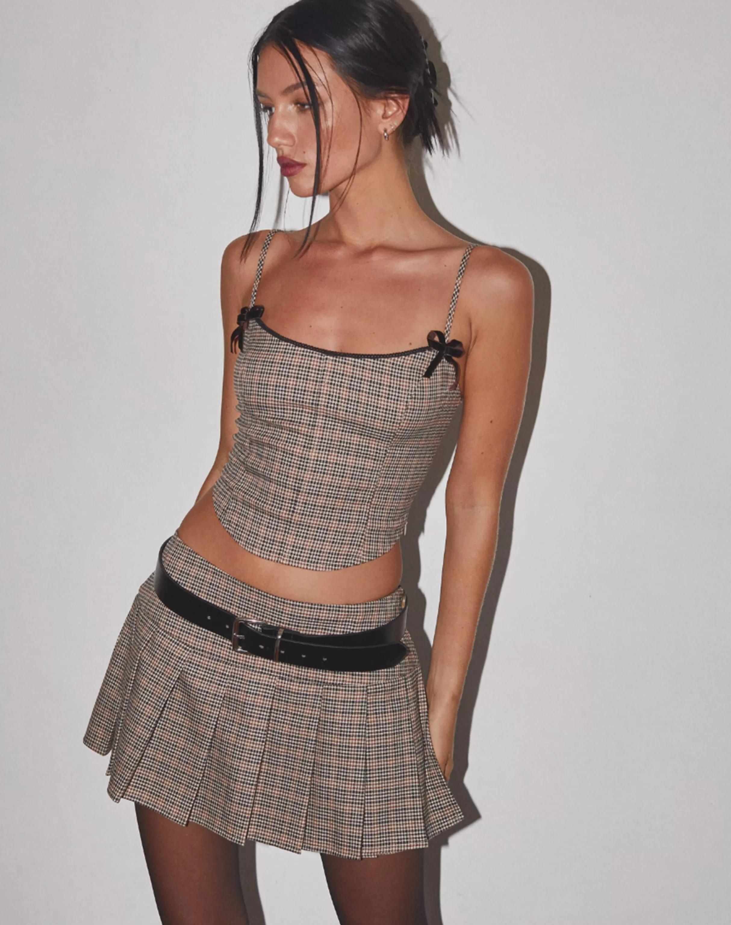 Fashion Calida Corset Top In Micro Check Brown TAILORING | CORSET TOPS