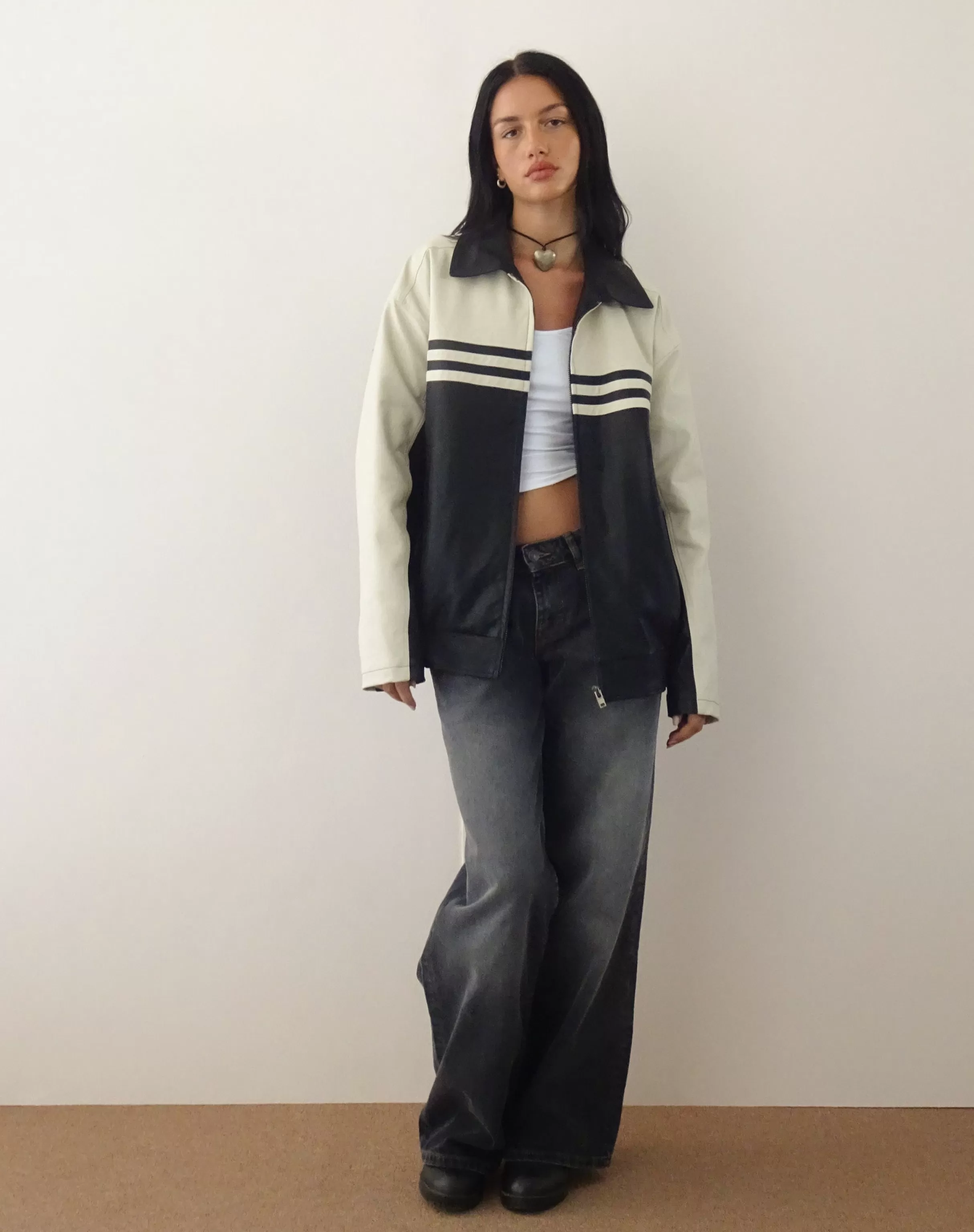Shop Calista Jacket In PU Black With Ivory JACKETS