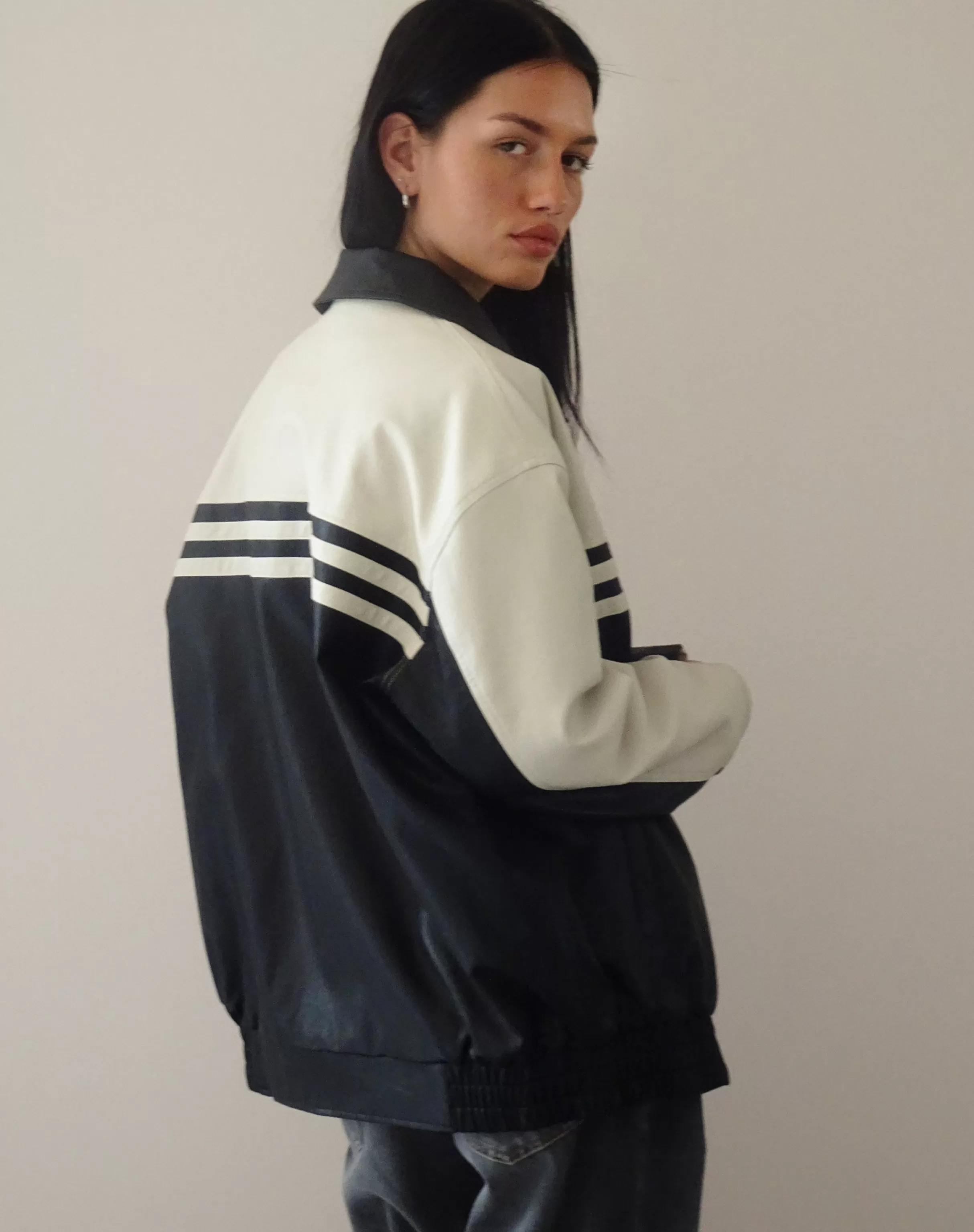 Shop Calista Jacket In PU Black With Ivory JACKETS