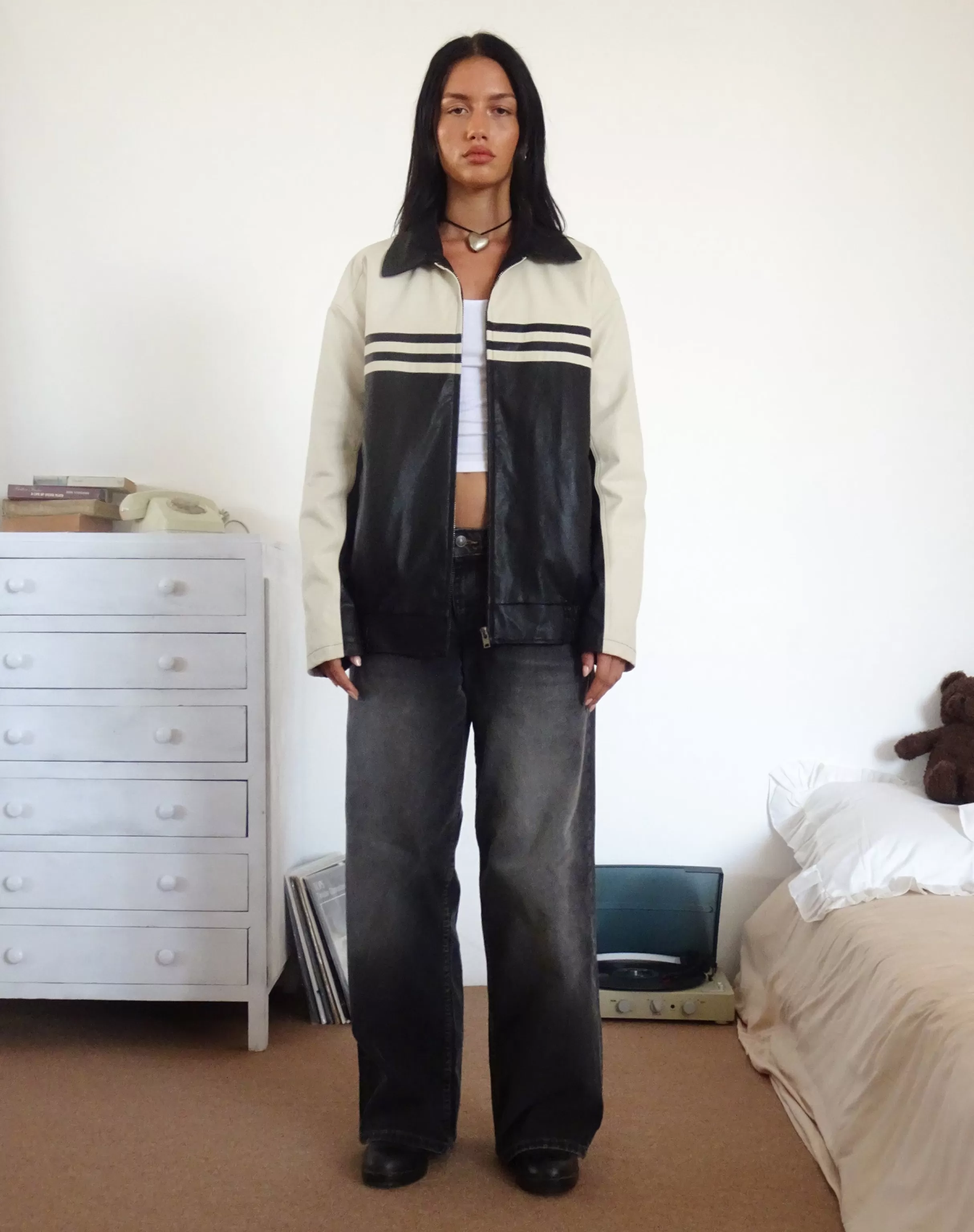 Shop Calista Jacket In PU Black With Ivory JACKETS