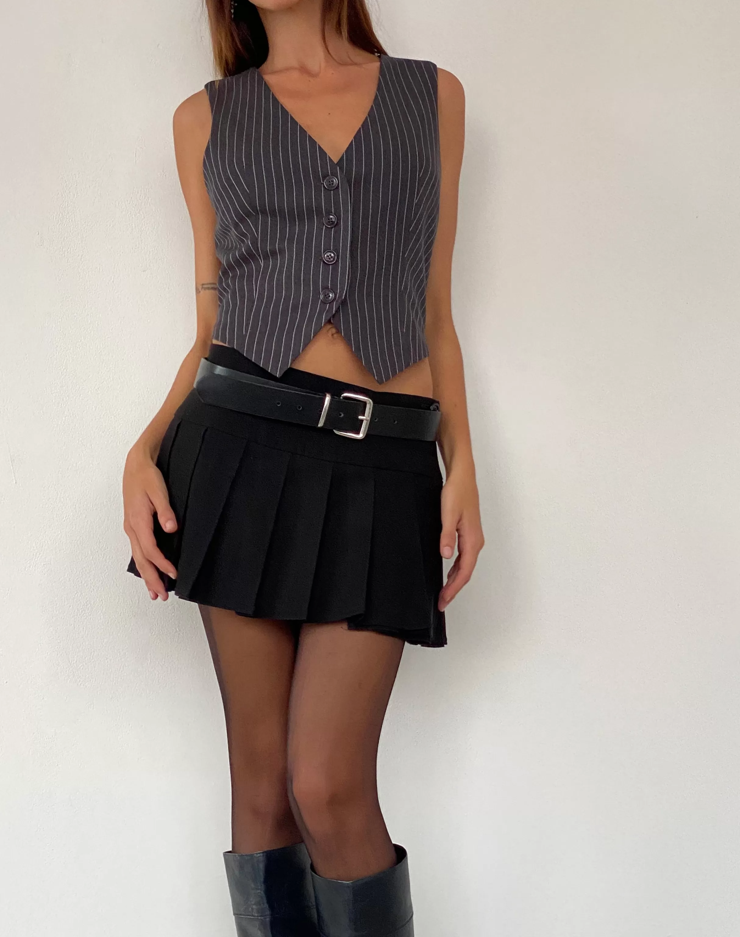 Cheap Canta Tailored Vest Top In Dark Grey Pinstripe TAILORING | VEST TOPS