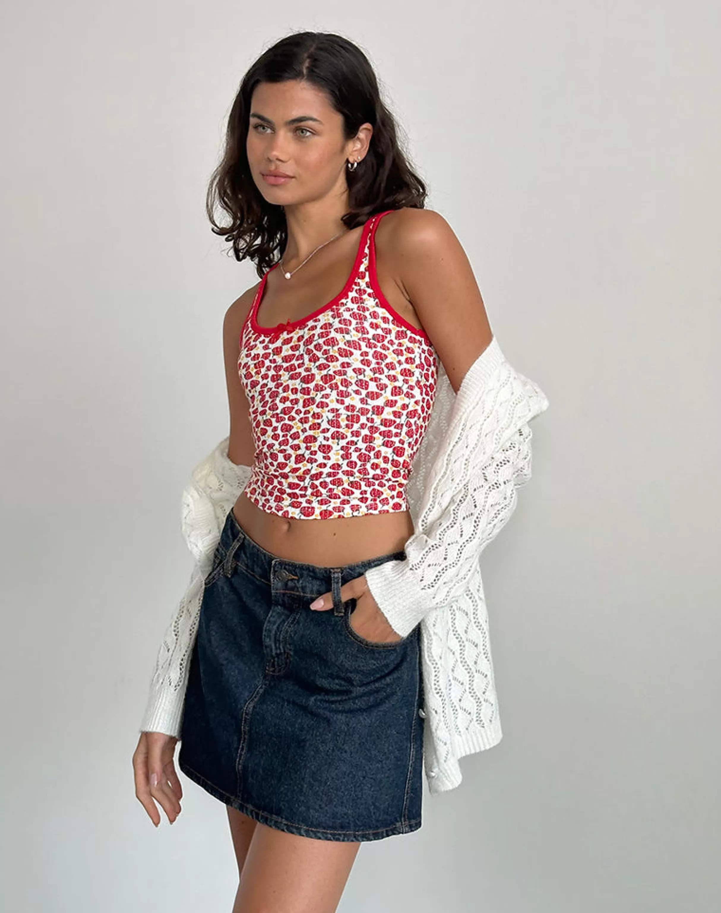 Hot Carili Vest Top In Strawberry 2023 Print SWEET AS PIE | BASIC TOPS