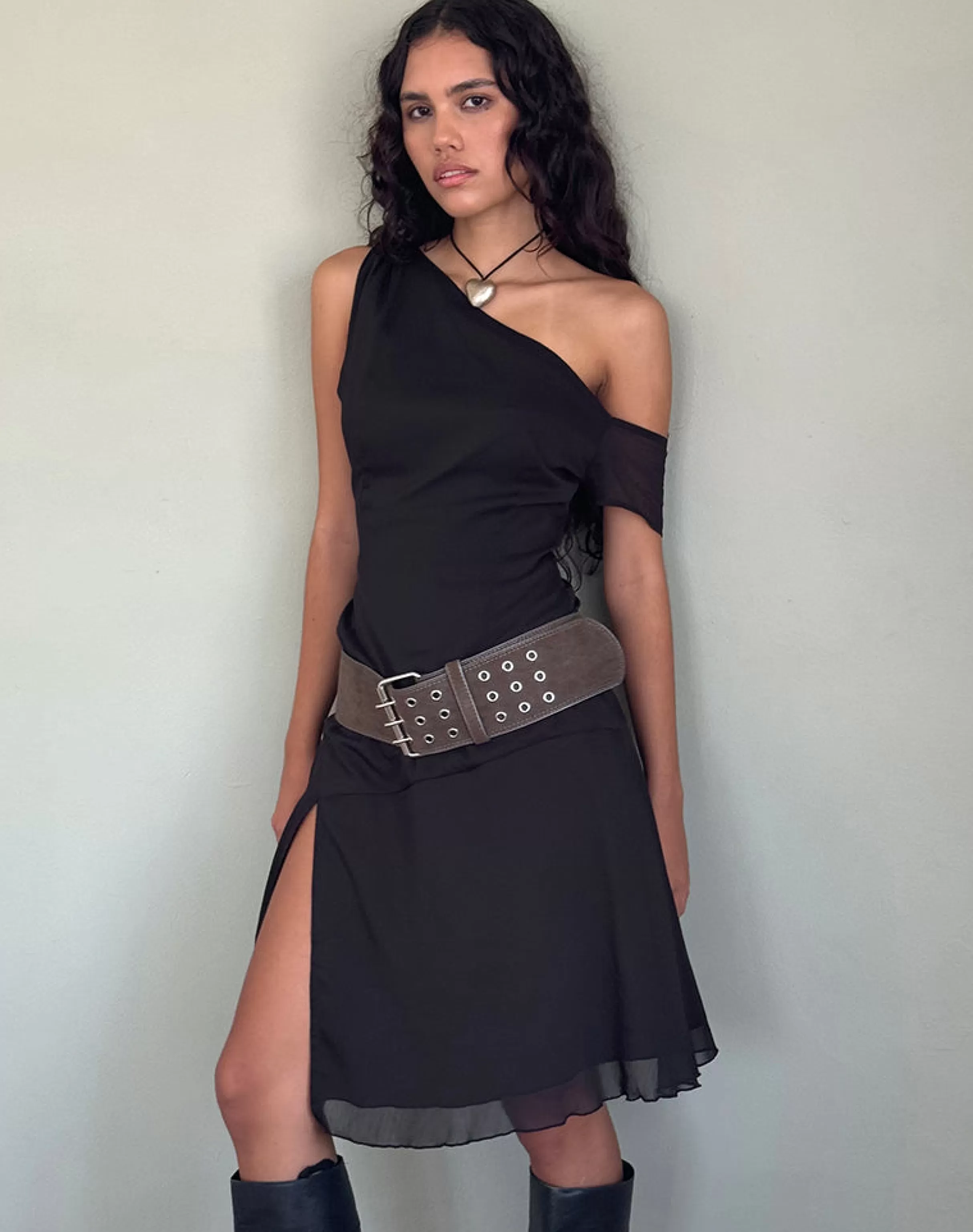 Online Carissa One Shoulder Chiffon Midi Dress In Black LITTLE BLACK DRESSES | MIDI DRESSES