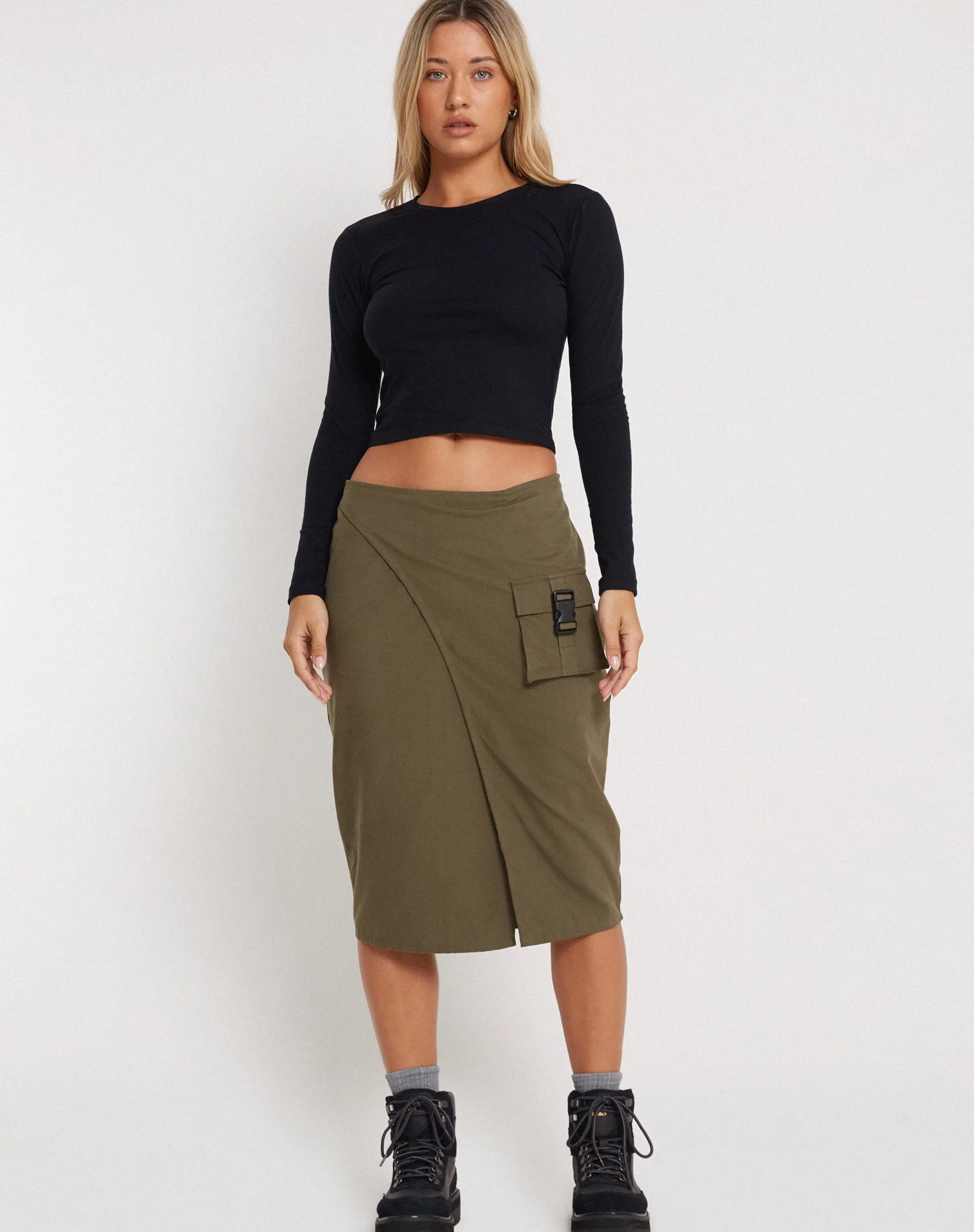 Clearance Catriona Midi Skirt In Military Khaki SALE SKIRTS | MIDI SKIRTS