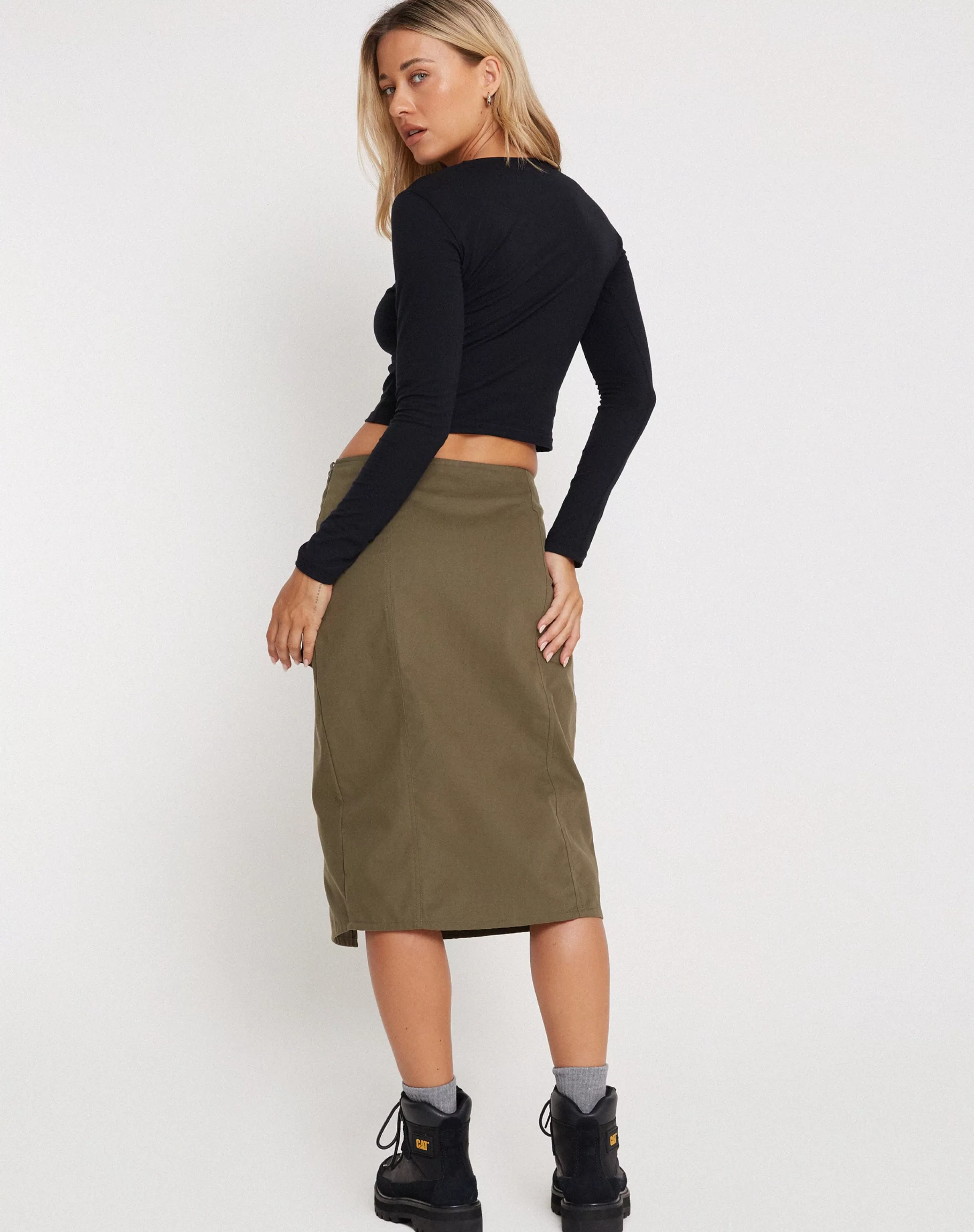Clearance Catriona Midi Skirt In Military Khaki SALE SKIRTS | MIDI SKIRTS