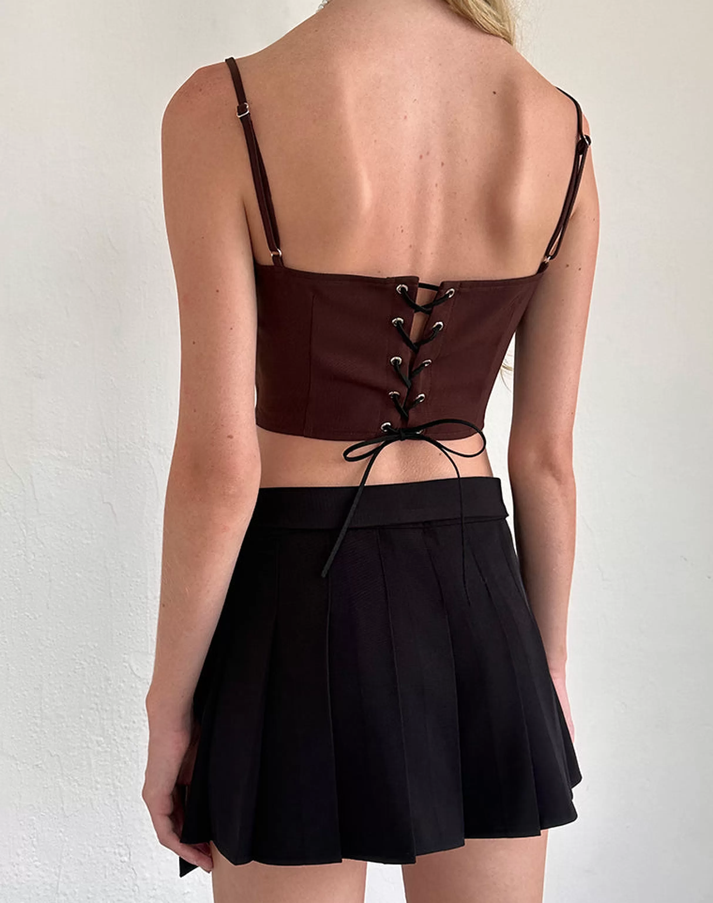 Best Sale Ceisya Corset Top In Bitter Chocolate With Pink Bow STRAWBERRY MILK | GOING OUT TOPS