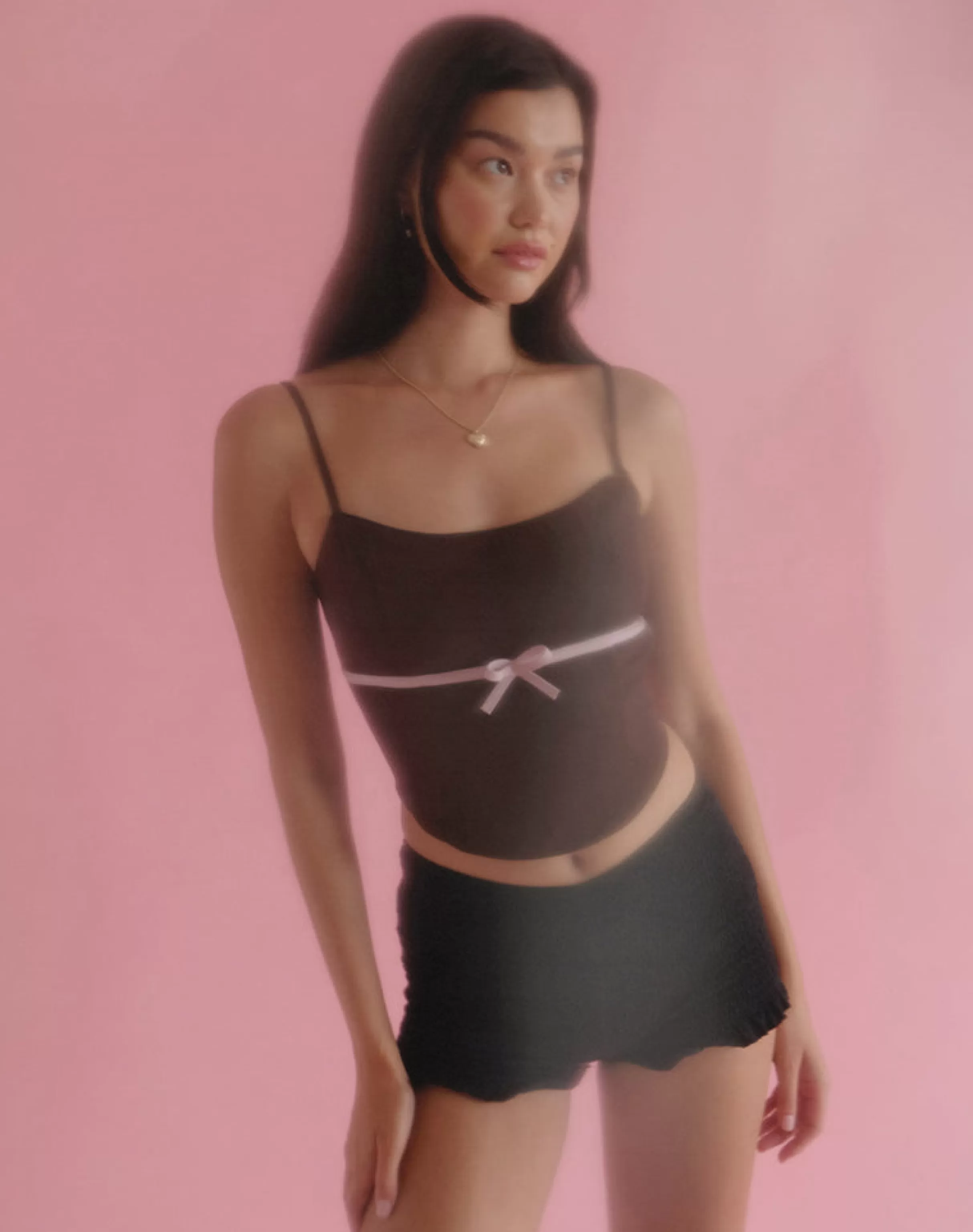 Best Sale Ceisya Corset Top In Bitter Chocolate With Pink Bow STRAWBERRY MILK | GOING OUT TOPS
