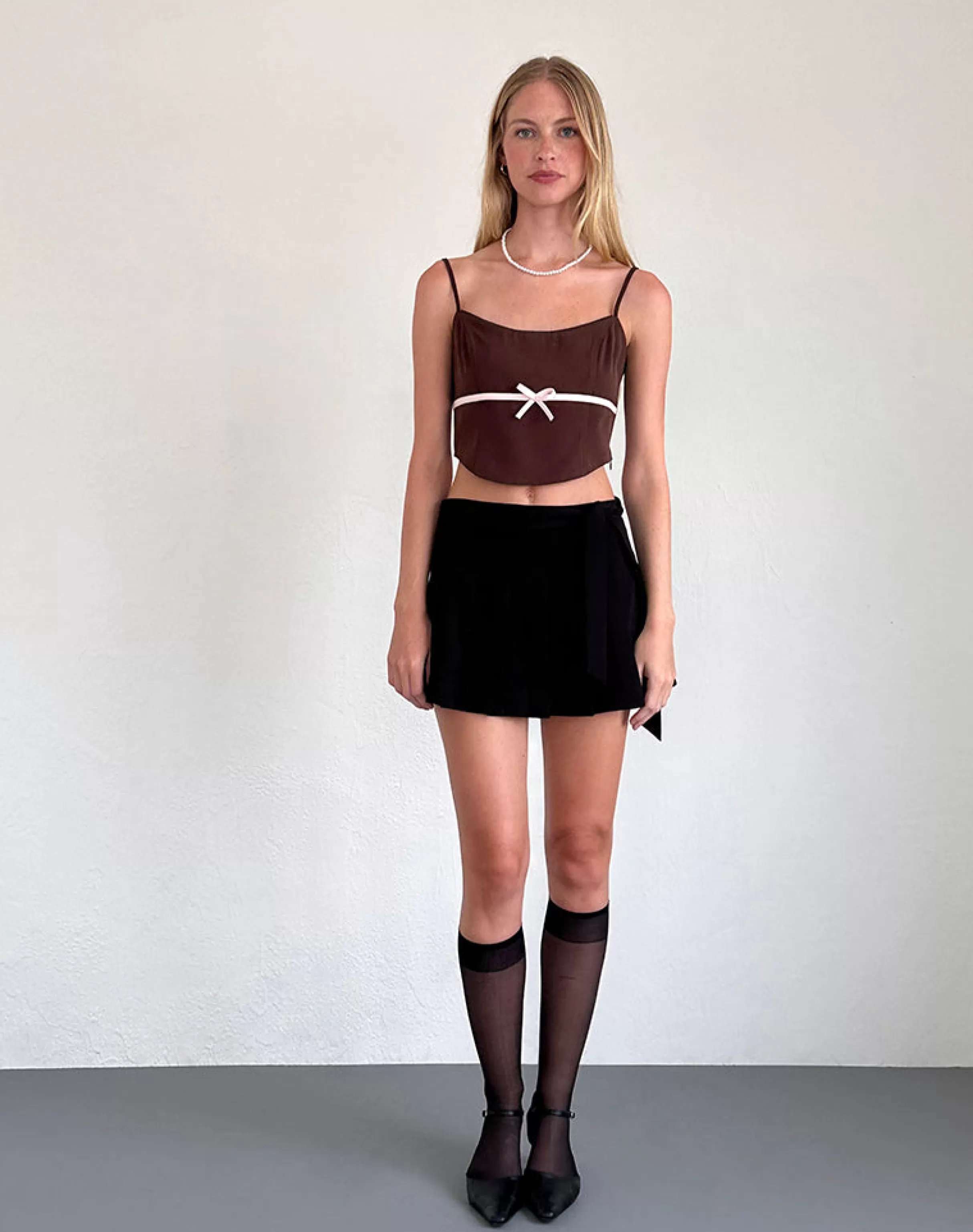 Best Sale Ceisya Corset Top In Bitter Chocolate With Pink Bow STRAWBERRY MILK | GOING OUT TOPS