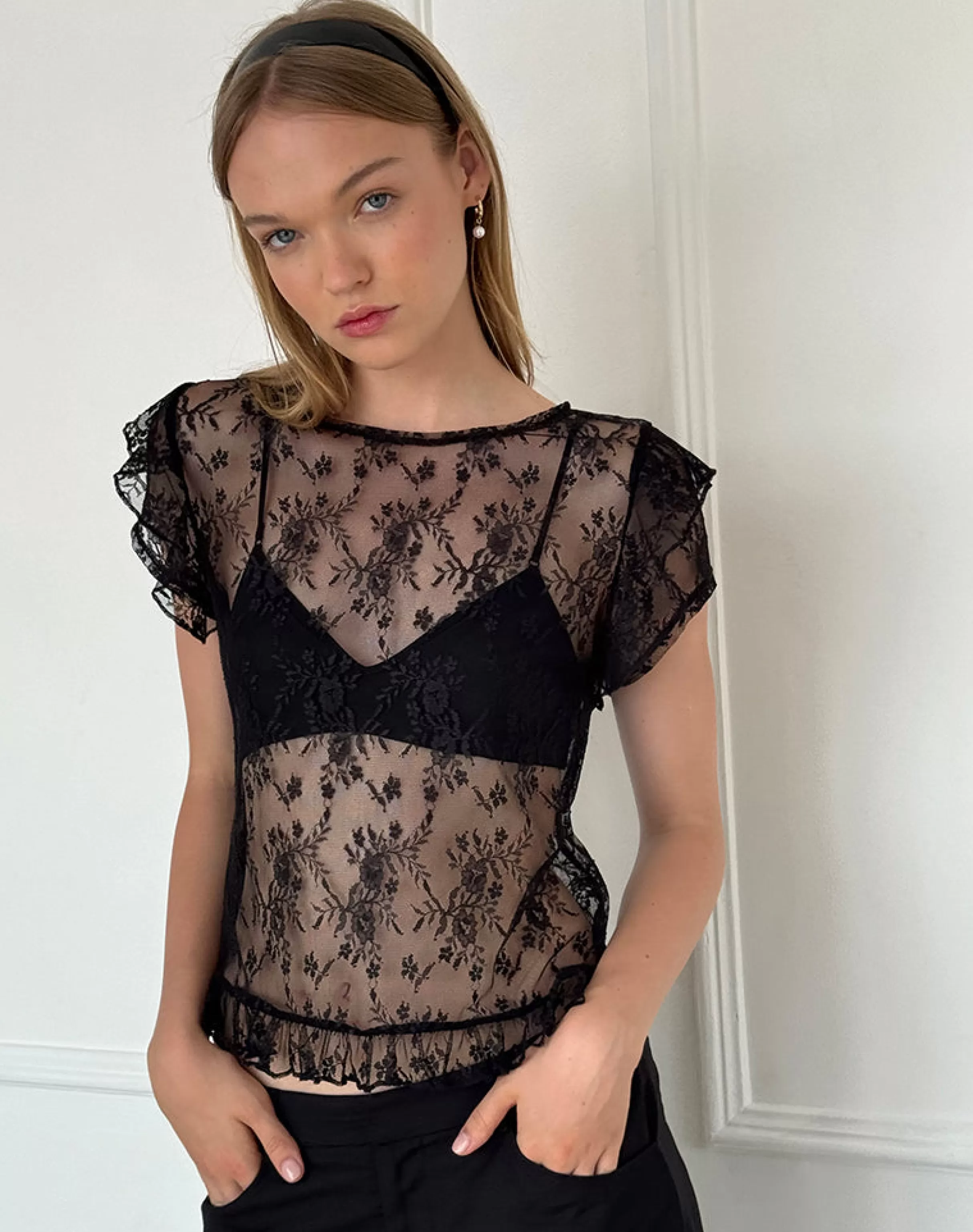 Sale Champel Top In Wild Rose Lace Black SHIRTS AND BLOUSES | LACE TOPS