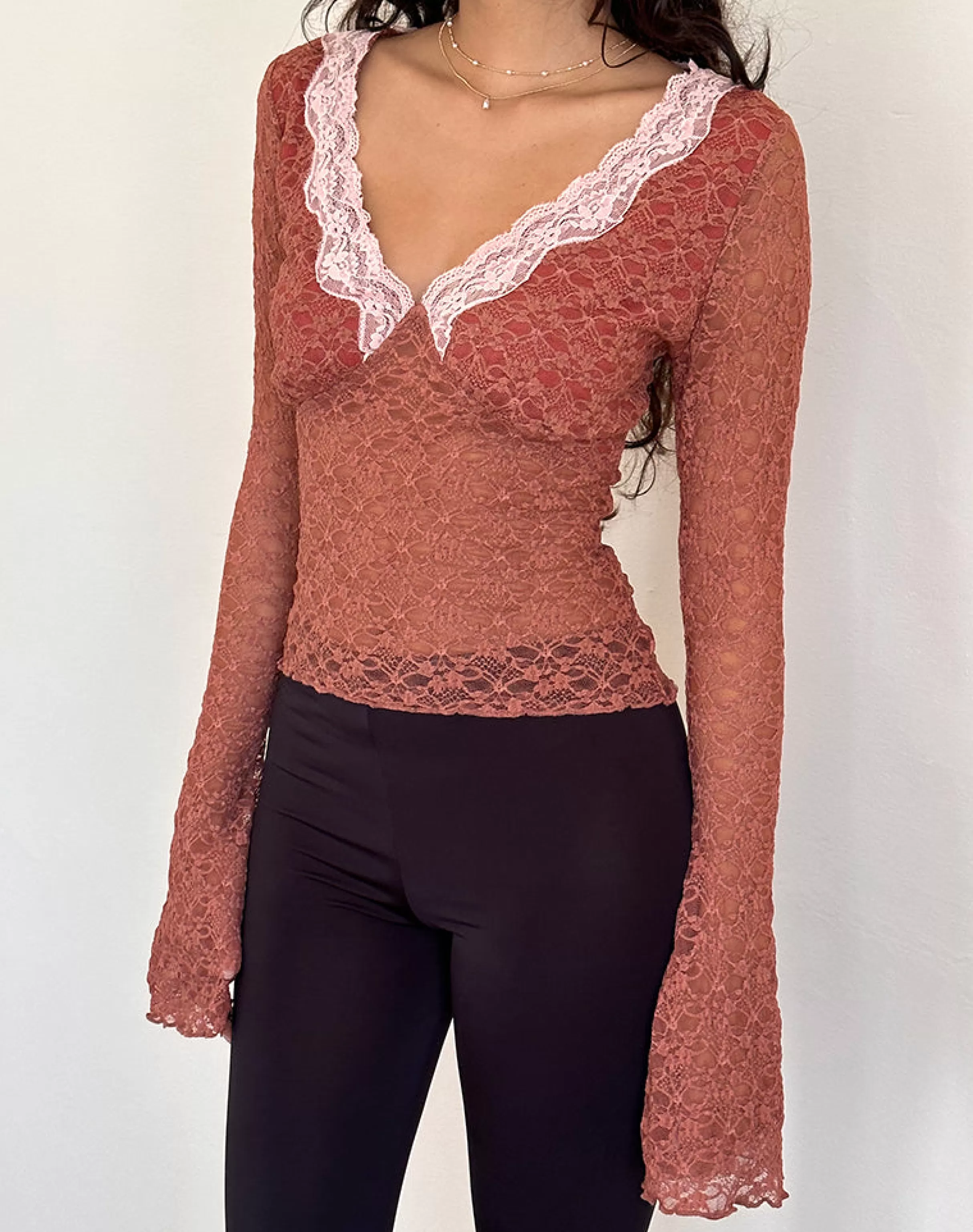 Shop Chantal Long Sleeve Lace Top In Withered Rose LACE TOPS | LONG SLEEVE TOPS