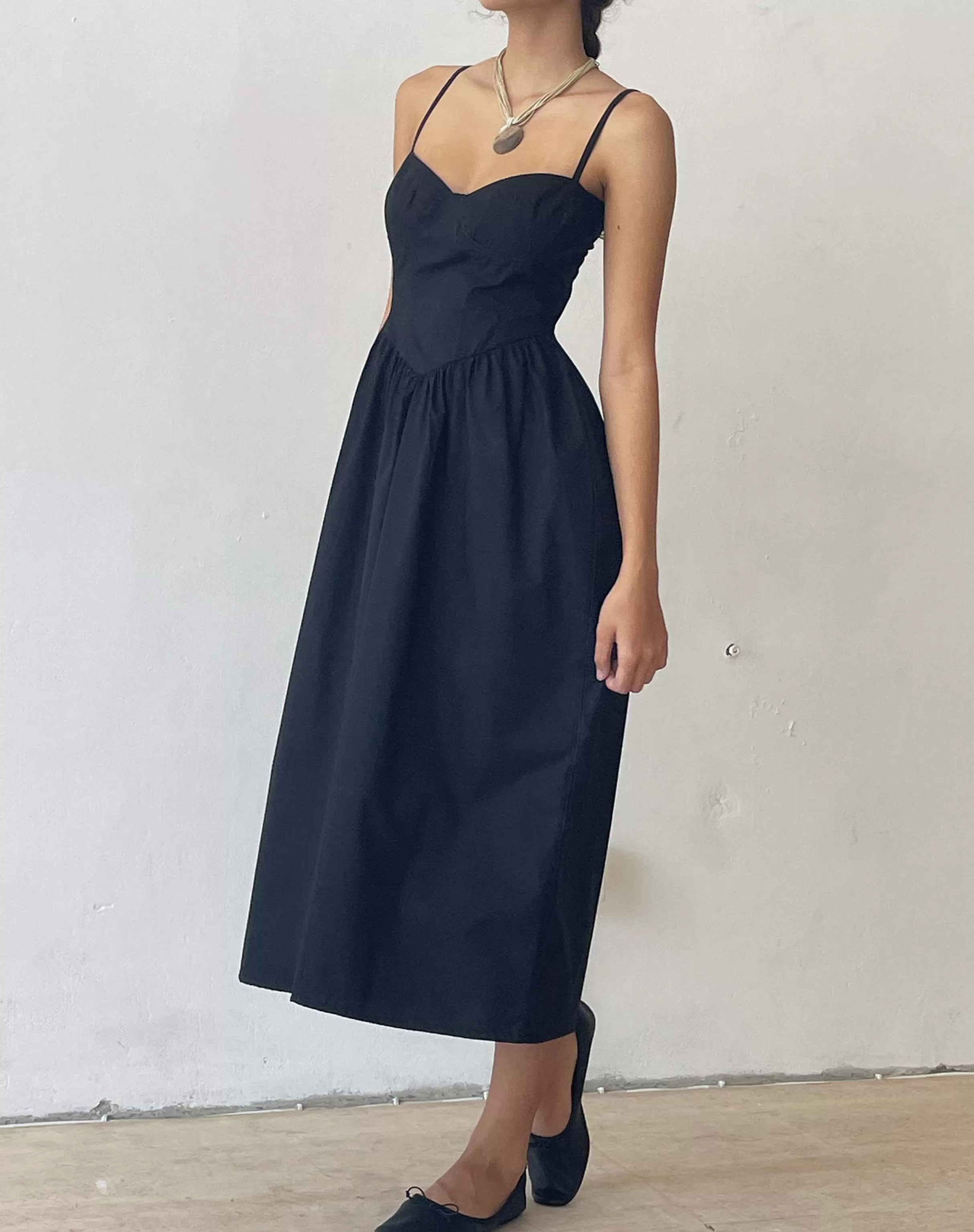 Best Clementine Corset Midi Dress In Black Poplin SALE DRESSES