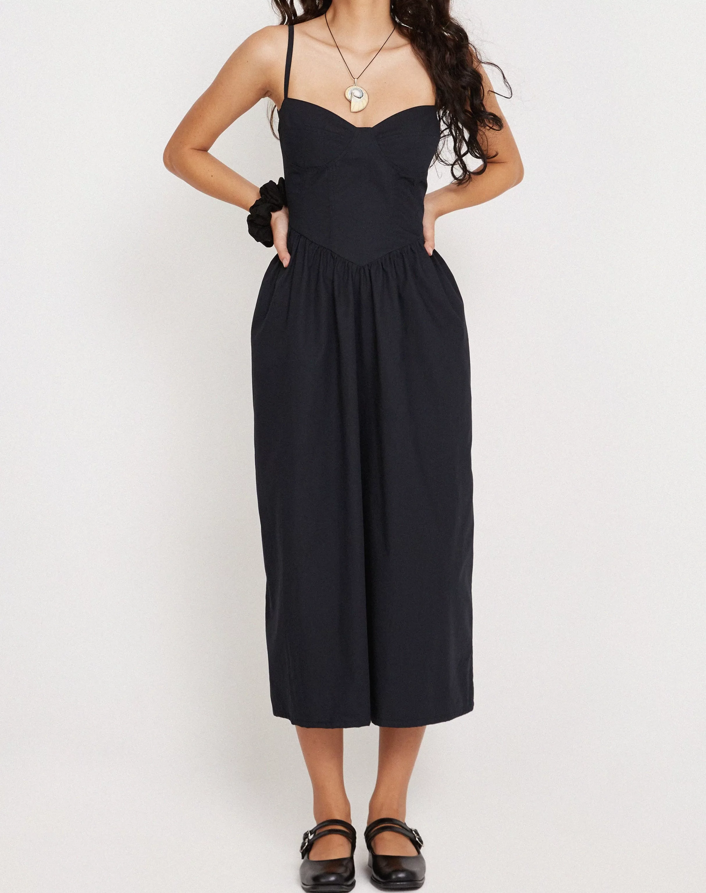 Best Clementine Corset Midi Dress In Black Poplin SALE DRESSES