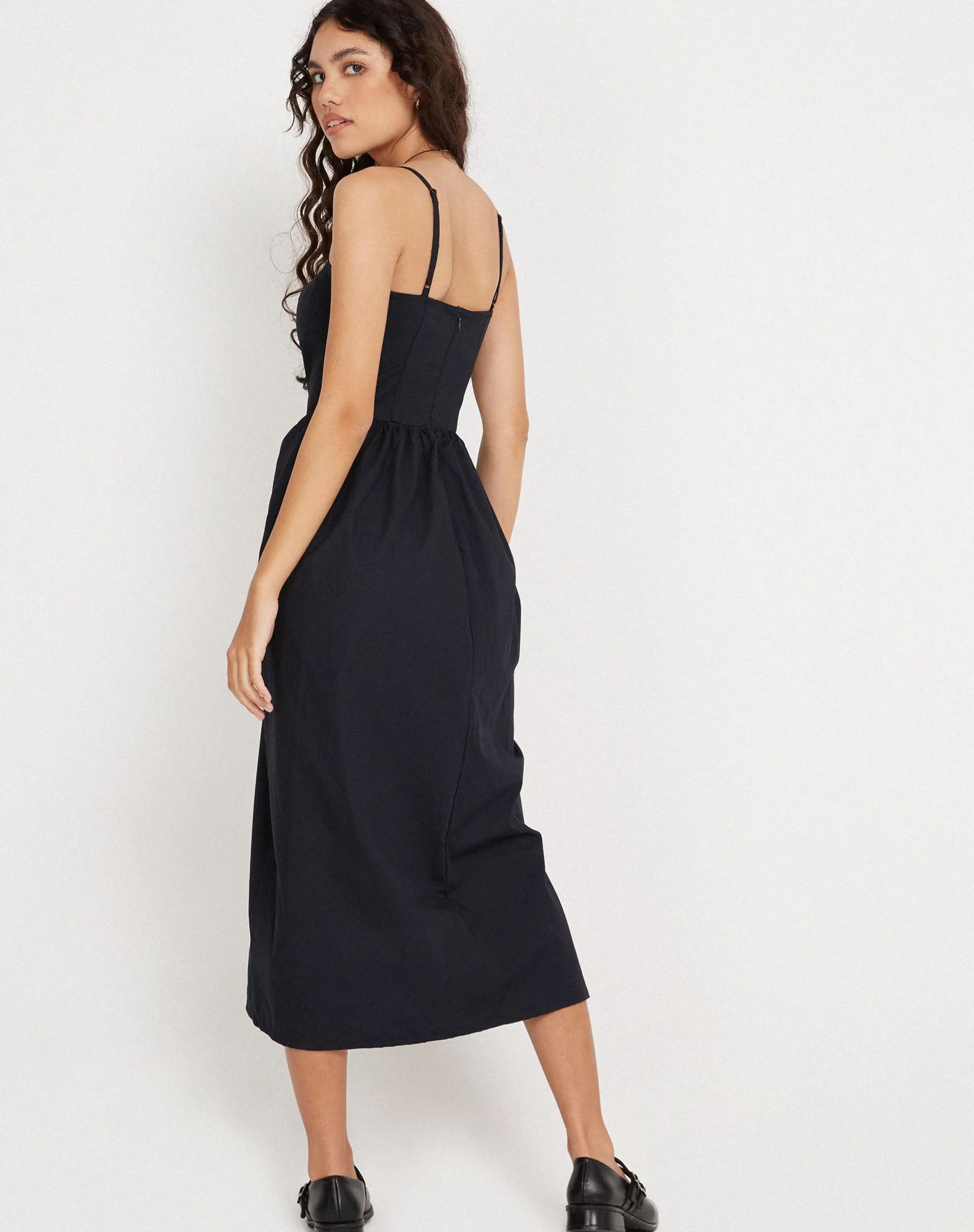 Best Clementine Corset Midi Dress In Black Poplin SALE DRESSES