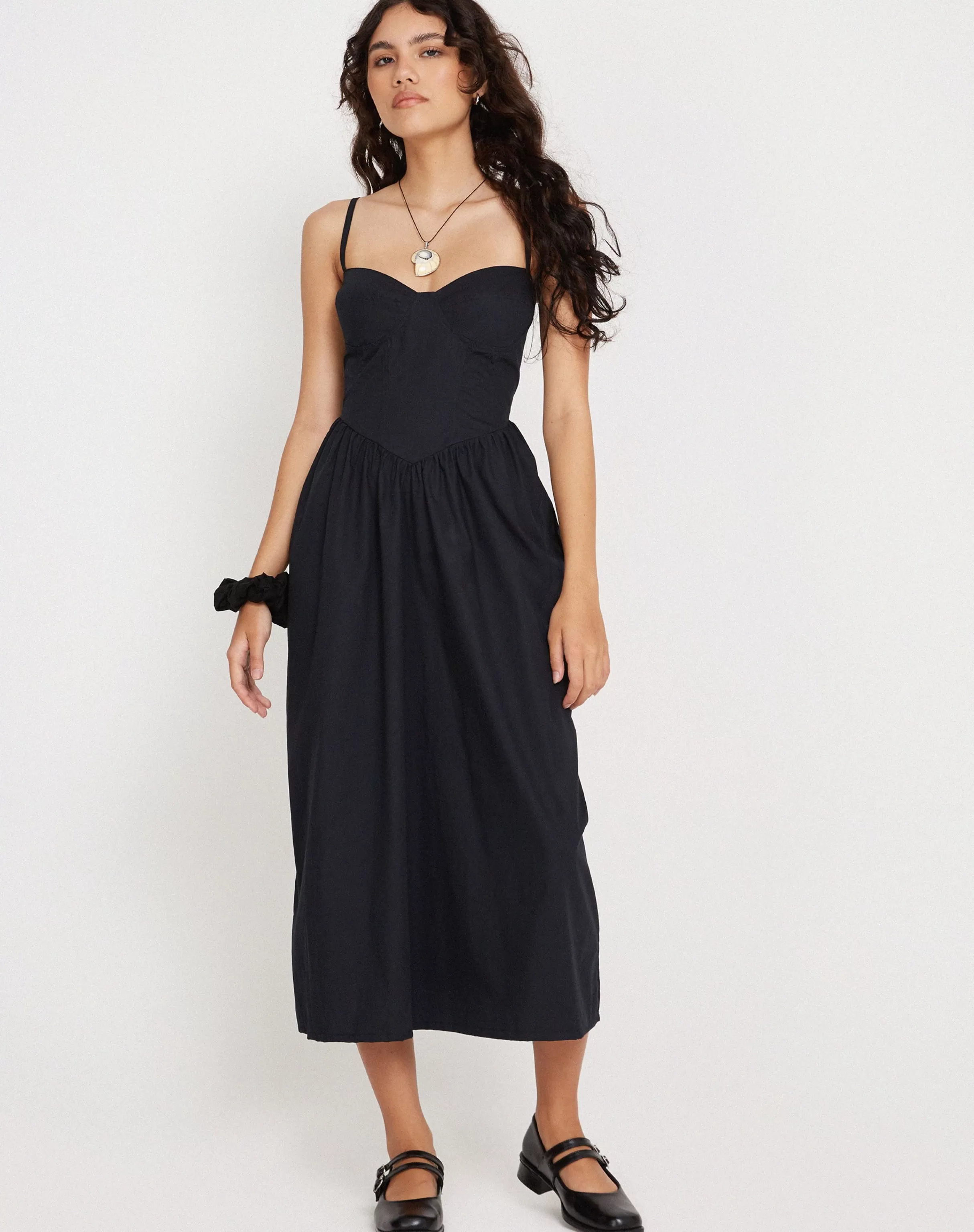 Best Clementine Corset Midi Dress In Black Poplin SALE DRESSES