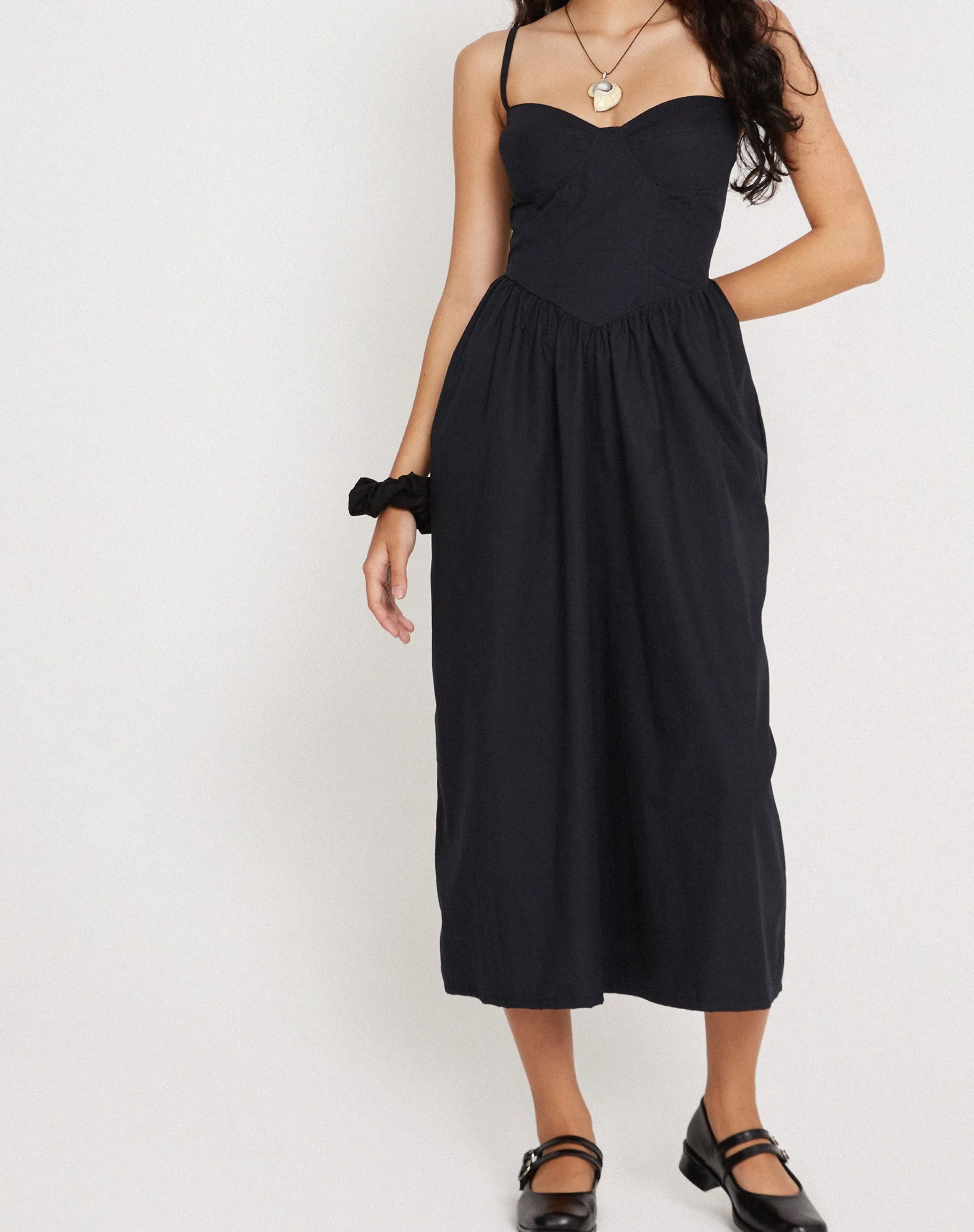 Best Clementine Corset Midi Dress In Black Poplin SALE DRESSES