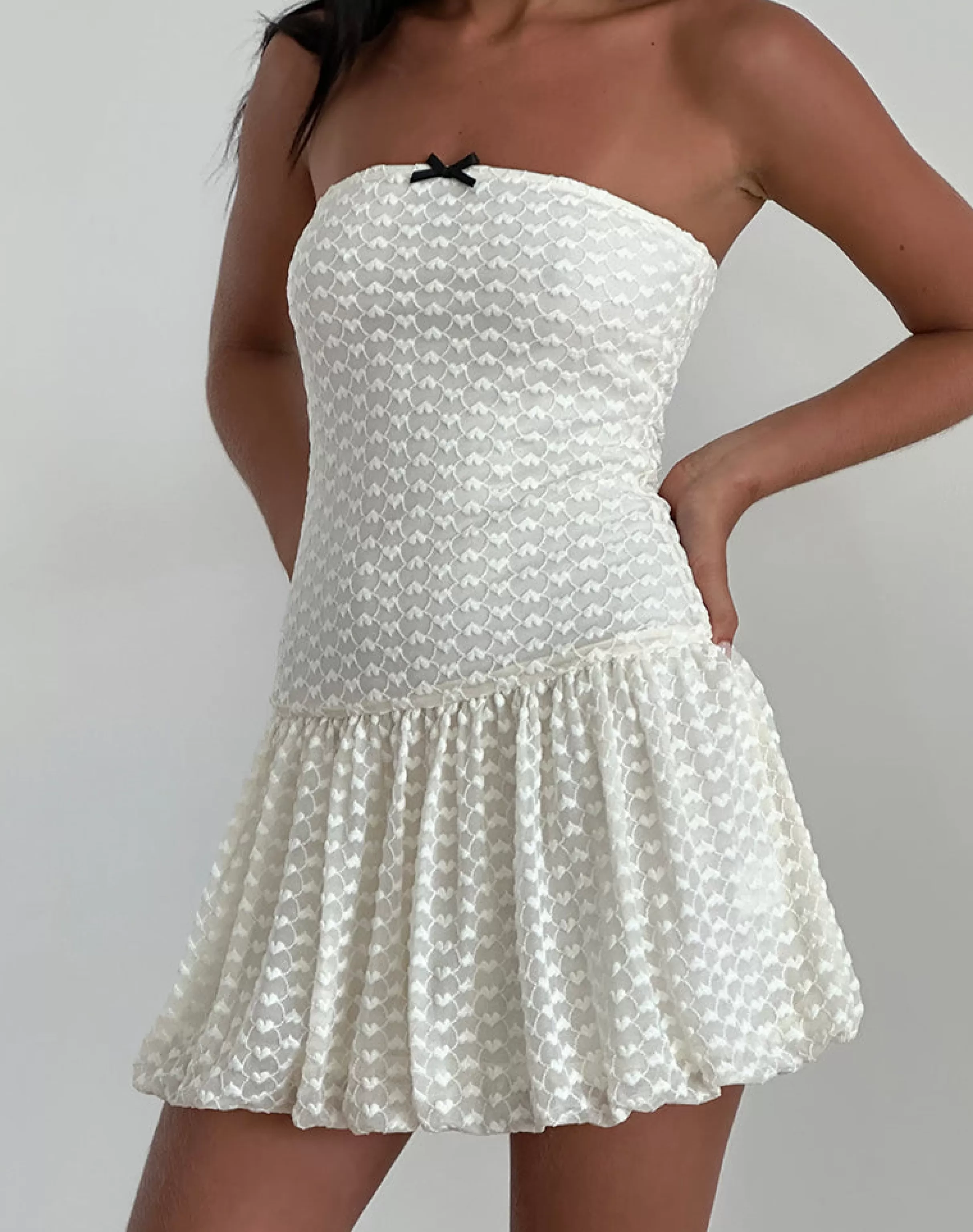 Flash Sale Cryolan Bandeau Mini Dress In Ivory Heart Lace MINI DRESSES | PARTY DRESSES