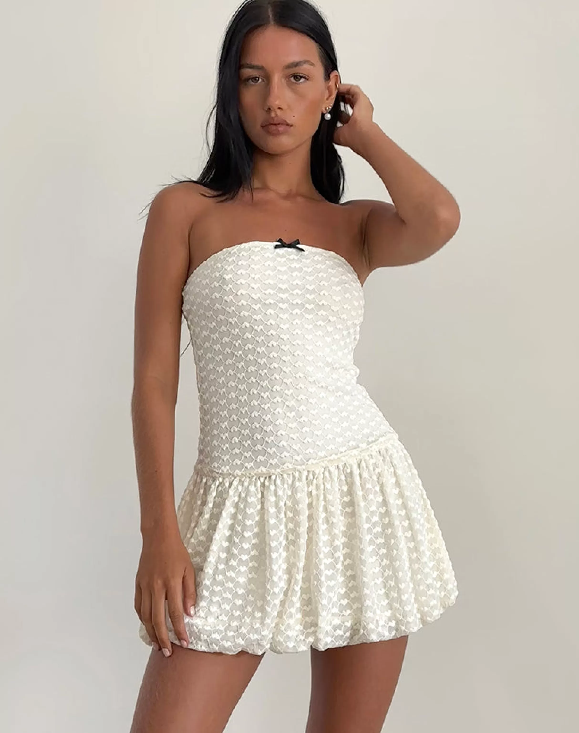 Flash Sale Cryolan Bandeau Mini Dress In Ivory Heart Lace MINI DRESSES | PARTY DRESSES