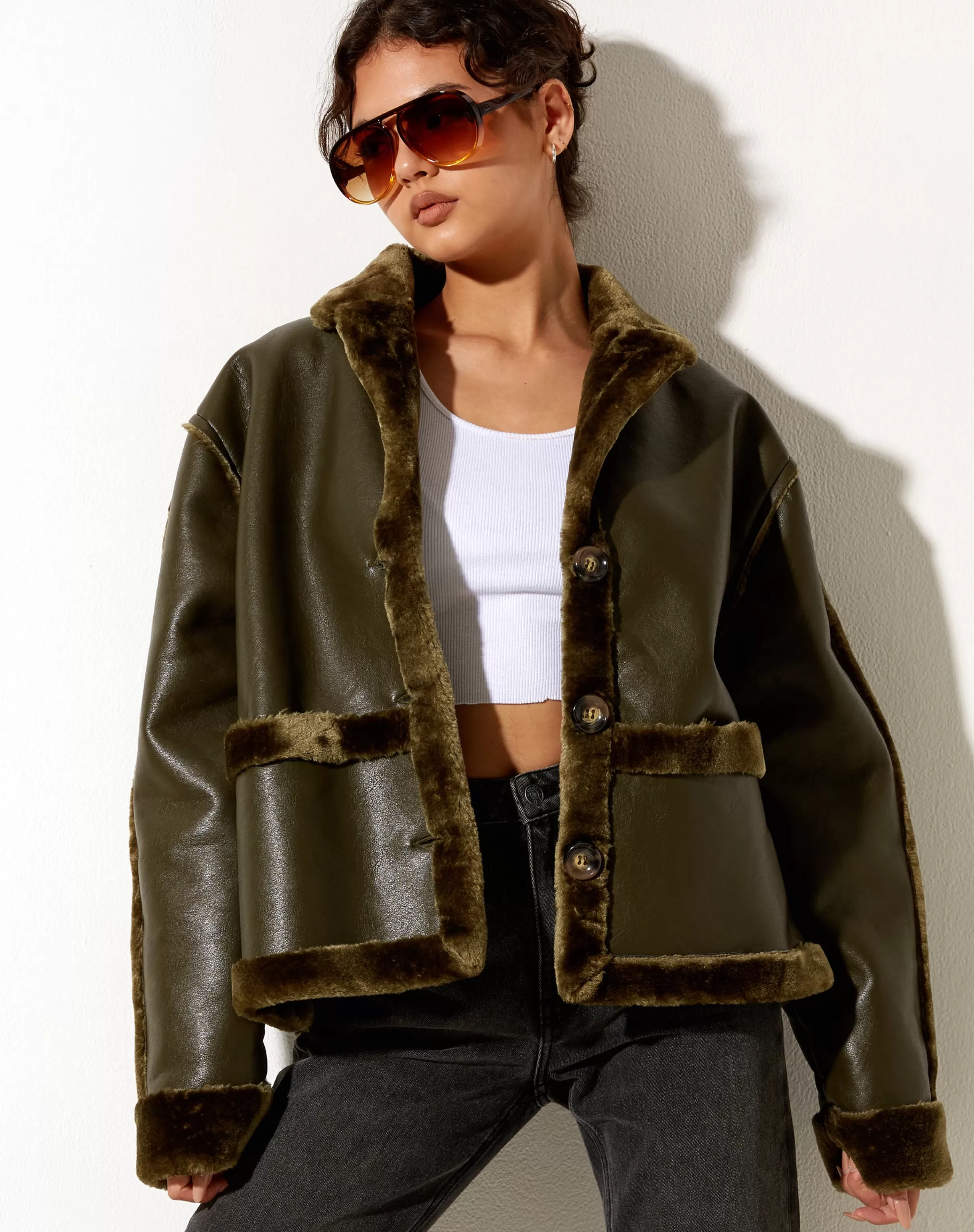 Flash Sale Dagna Jacket In PU Dark Olive SALE COATS & JACKETS | PU JACKETS