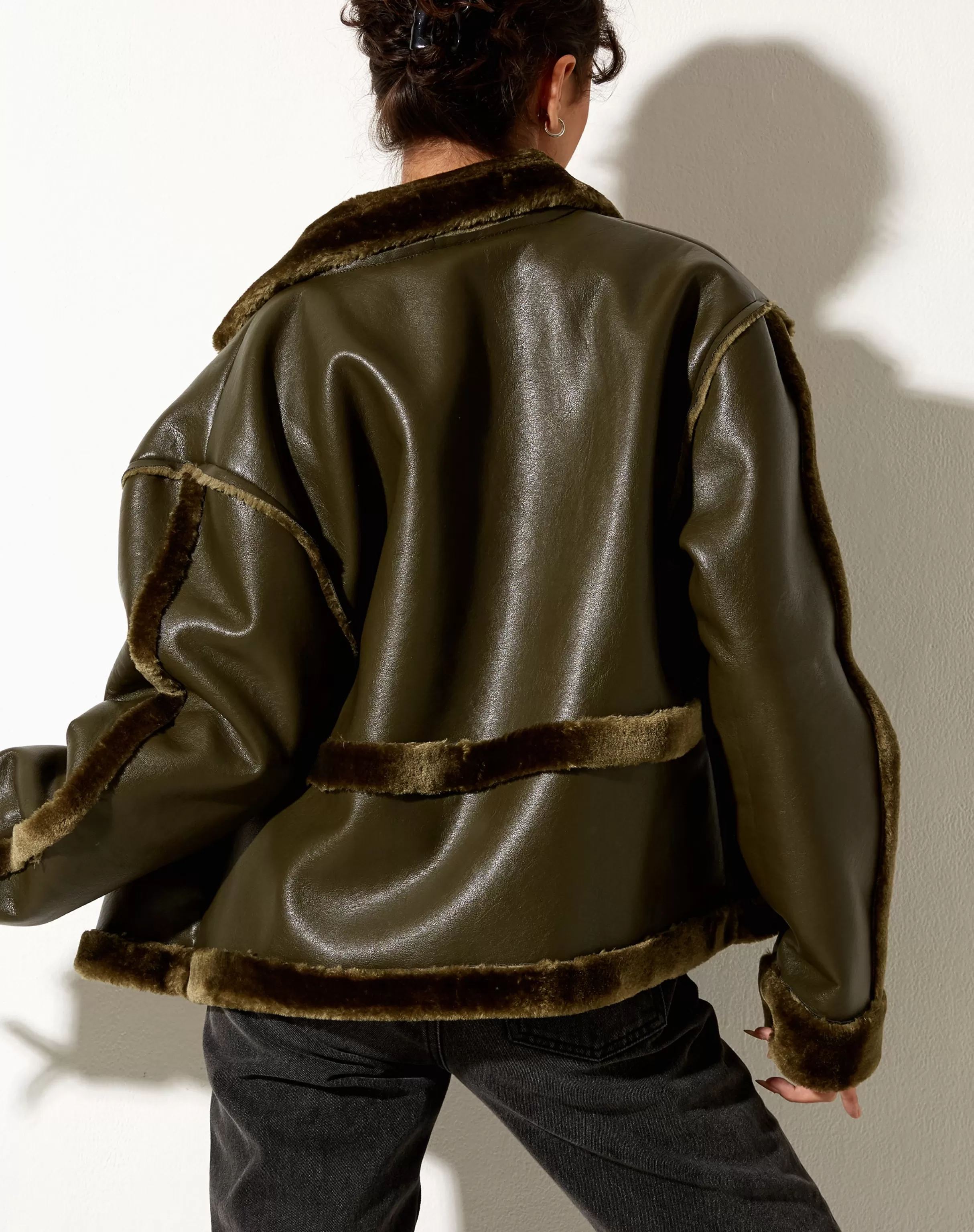 Flash Sale Dagna Jacket In PU Dark Olive SALE COATS & JACKETS | PU JACKETS